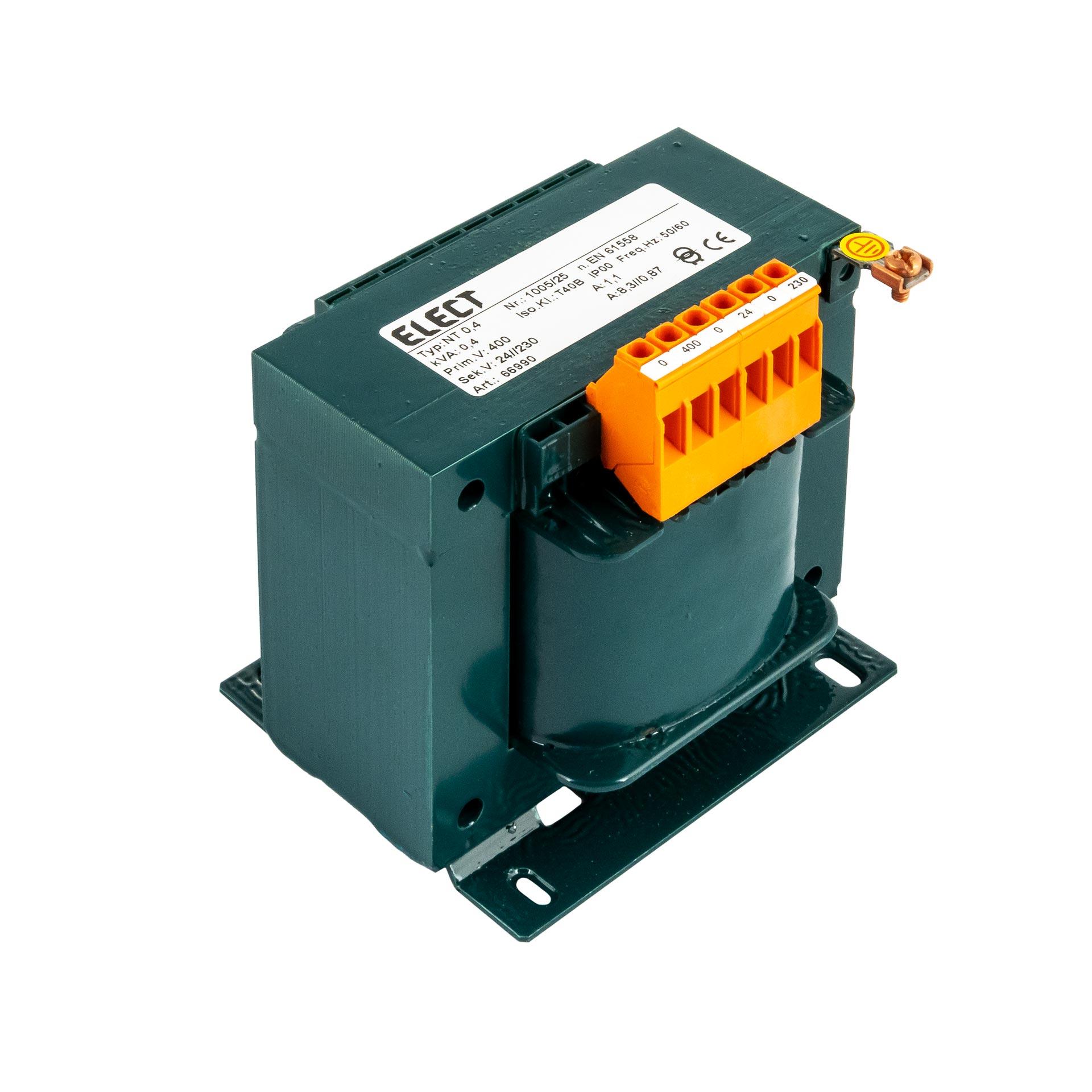 Einphasen Transformator 400V, 400VA (200VA+200VA), 230VAC / 24VAC, 0.9A / 8.4A