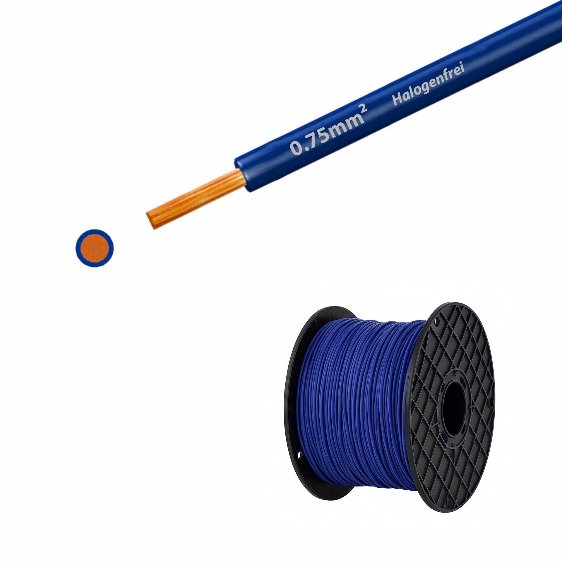 Litze halogenfrei 90° C, 500V, 0.75mm2, dunkelblau (RAL 5010), auf Kunststoffrolle gross