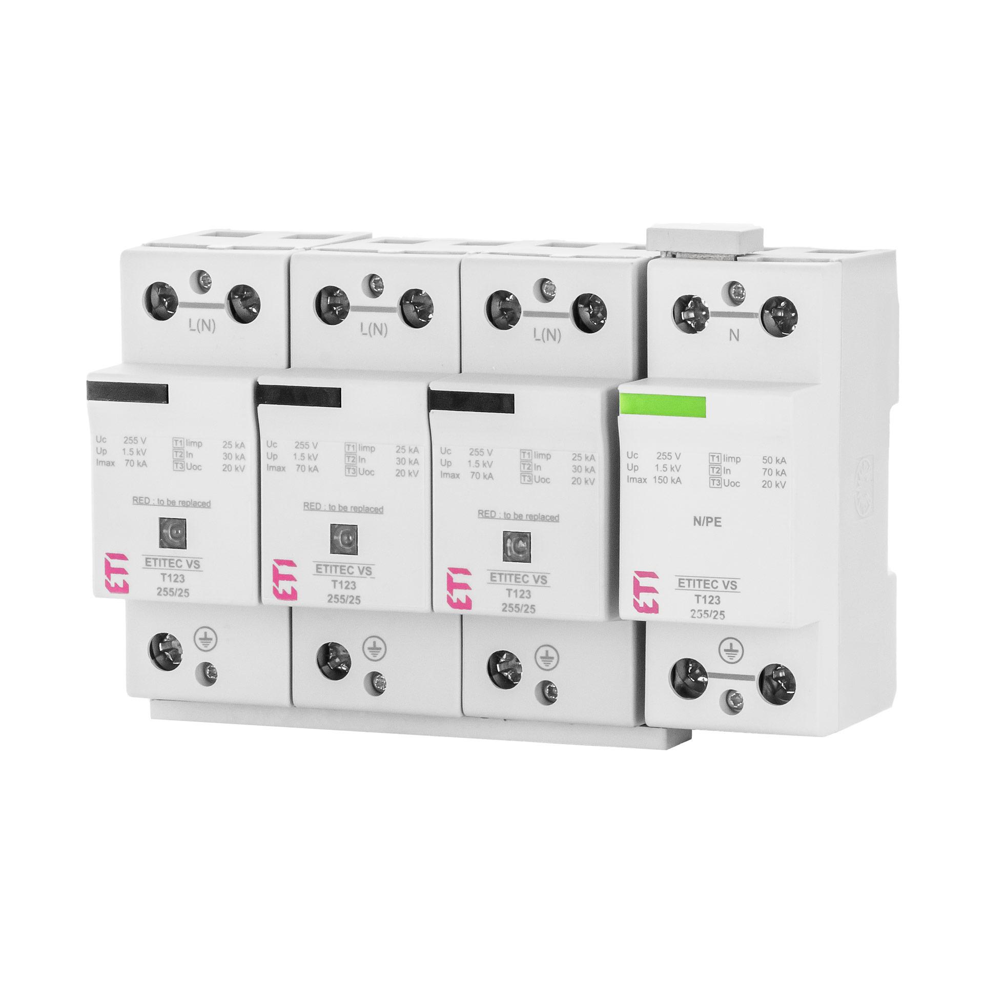 Überspannungsableiter Typ 1+2+3, ETITEC VS T123 255/25 3+1 RC Leckstromfrei, (TN-S & TT)