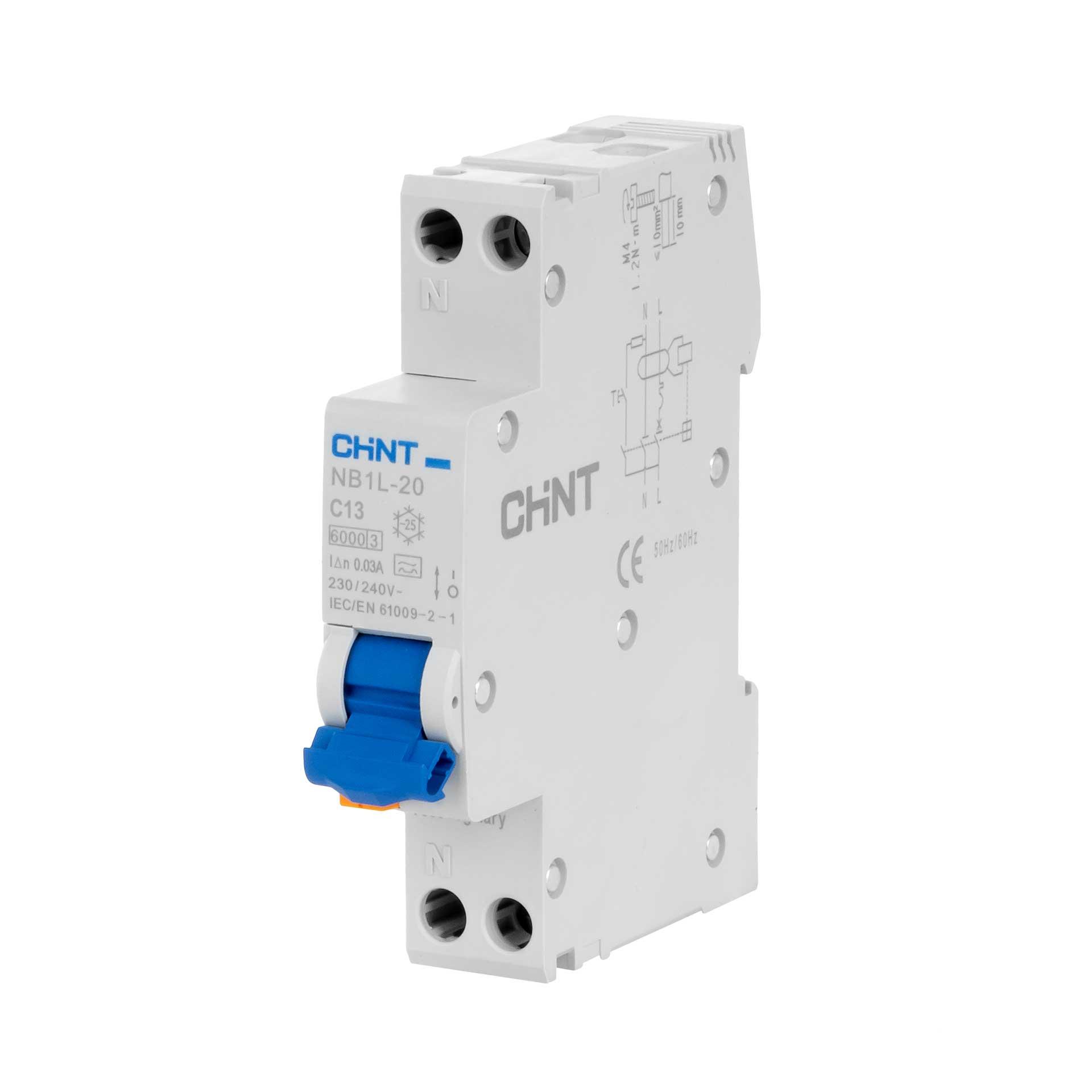 Chint FI/LS - RCBO 1-Modul, Typ A, 1P+N, Charakteristik C / 13A, 6kA, 30mA, Typ NB1L-20