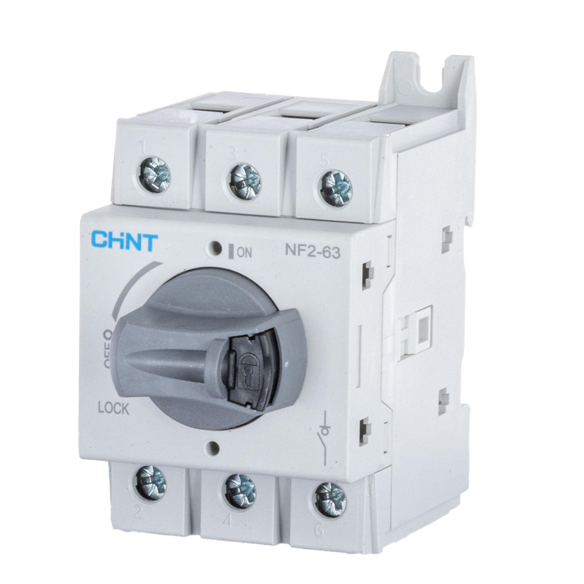 Chint Lasttrennschalter DIN 63A, 3P, 690V AC, IP20, mit abschliessb. grauem Drehgriff, NF2-63/3DIR