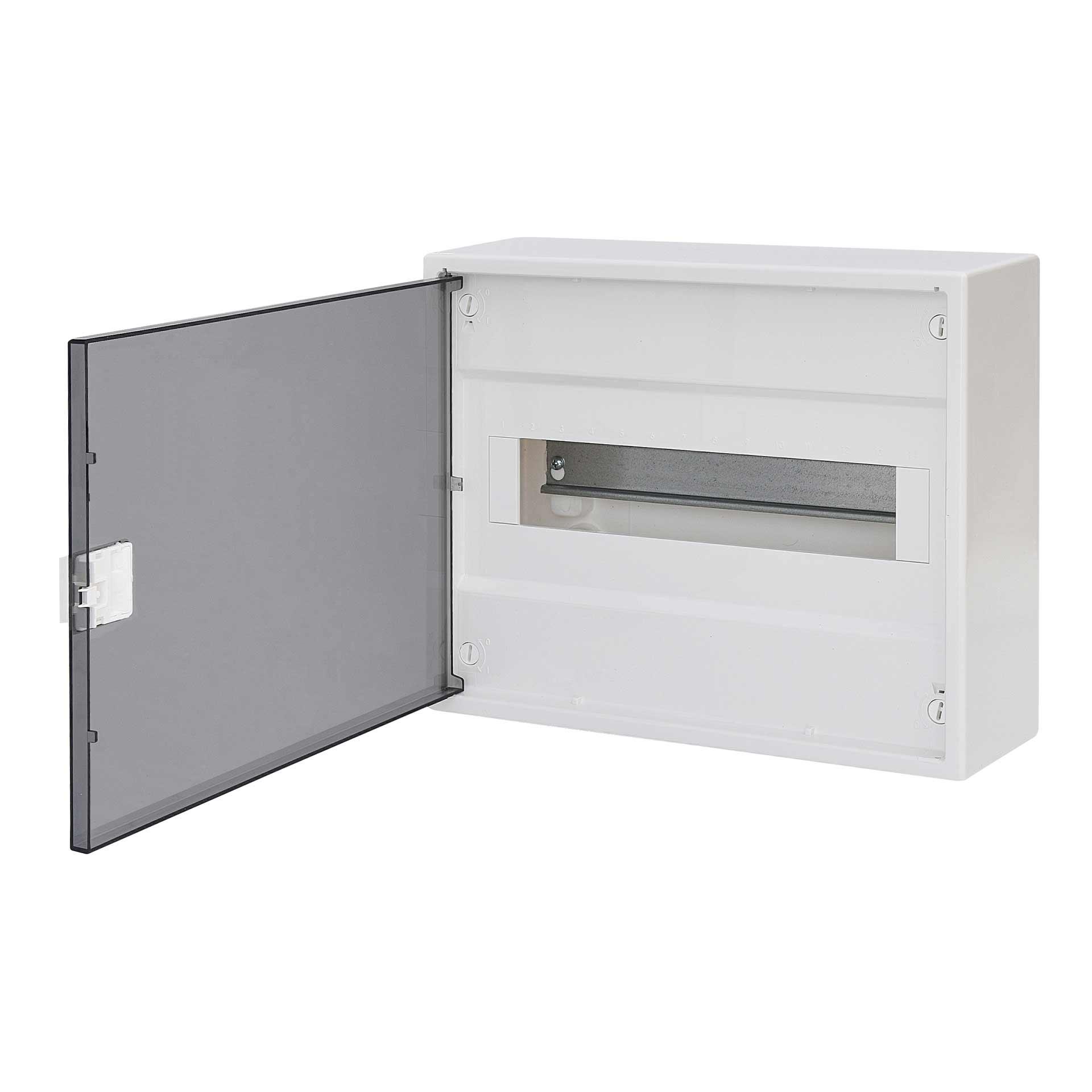 Aufputzverteiler mit transparenter Tür "ACT-12-PT", IP40, 1x12 Modul (12M)