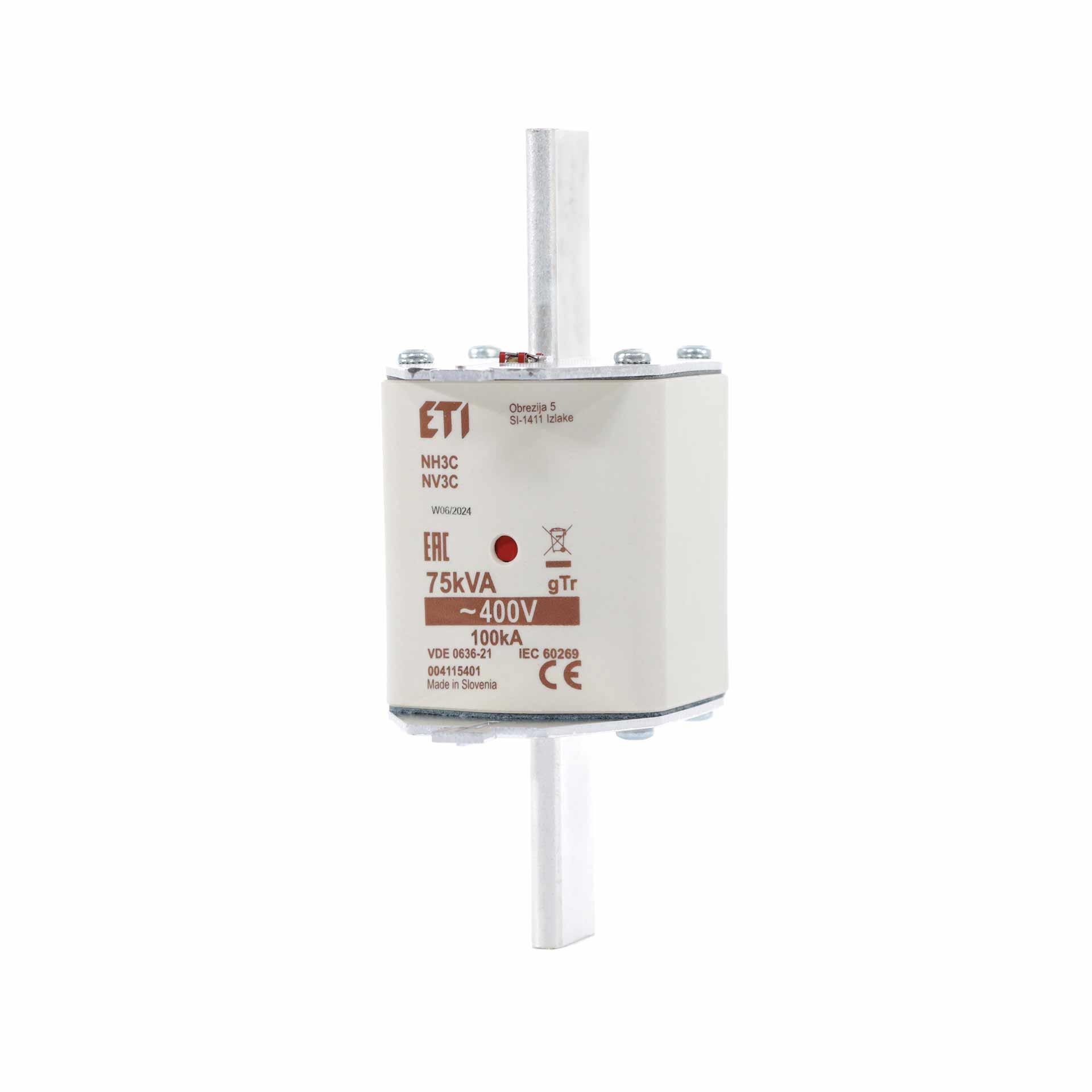NH fuse size 3, 108A for transformer protection 75kVA, gTr