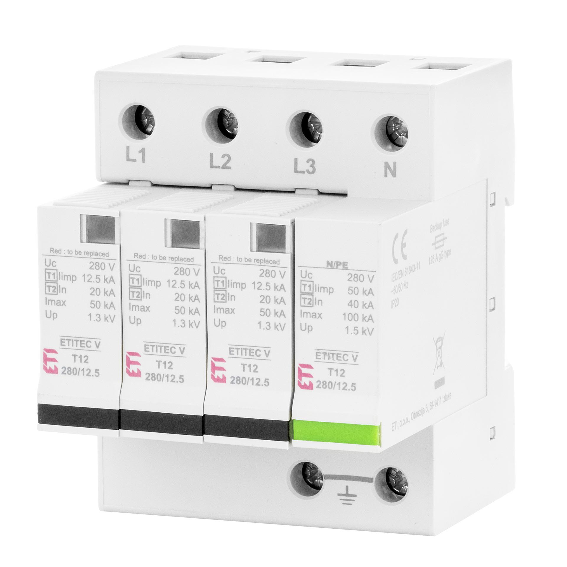 Überspannungsableiter Typ 1+2, ETITEC V B T12 280/12,5 3+1 RC, (TN-S &  TT)