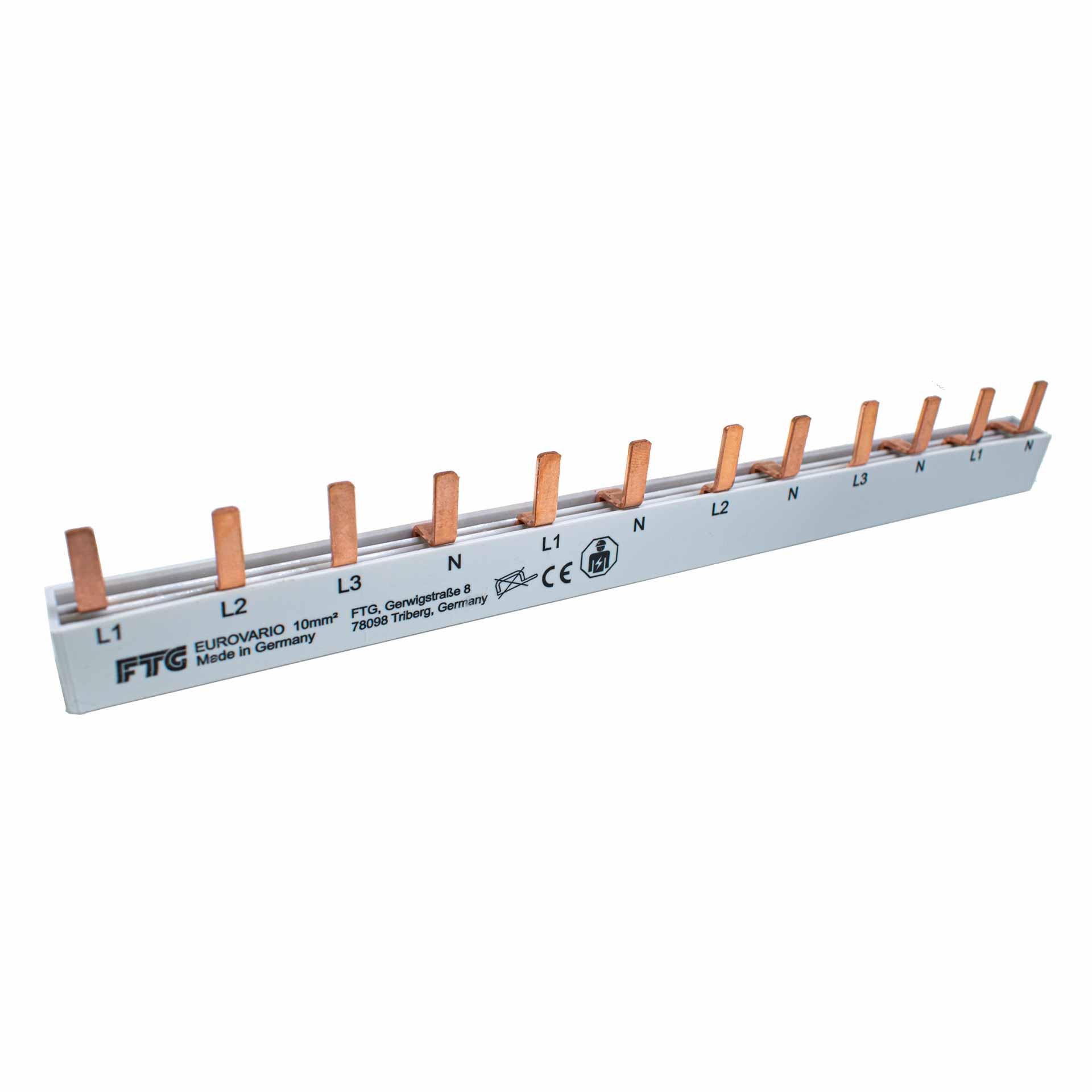 Isolierte Pin-Phasenschiene 10 mm², 63A, (1 x 3PN - 4 MOD, 4 x 1PN - 2 MOD) P-P= 17.8 mm 