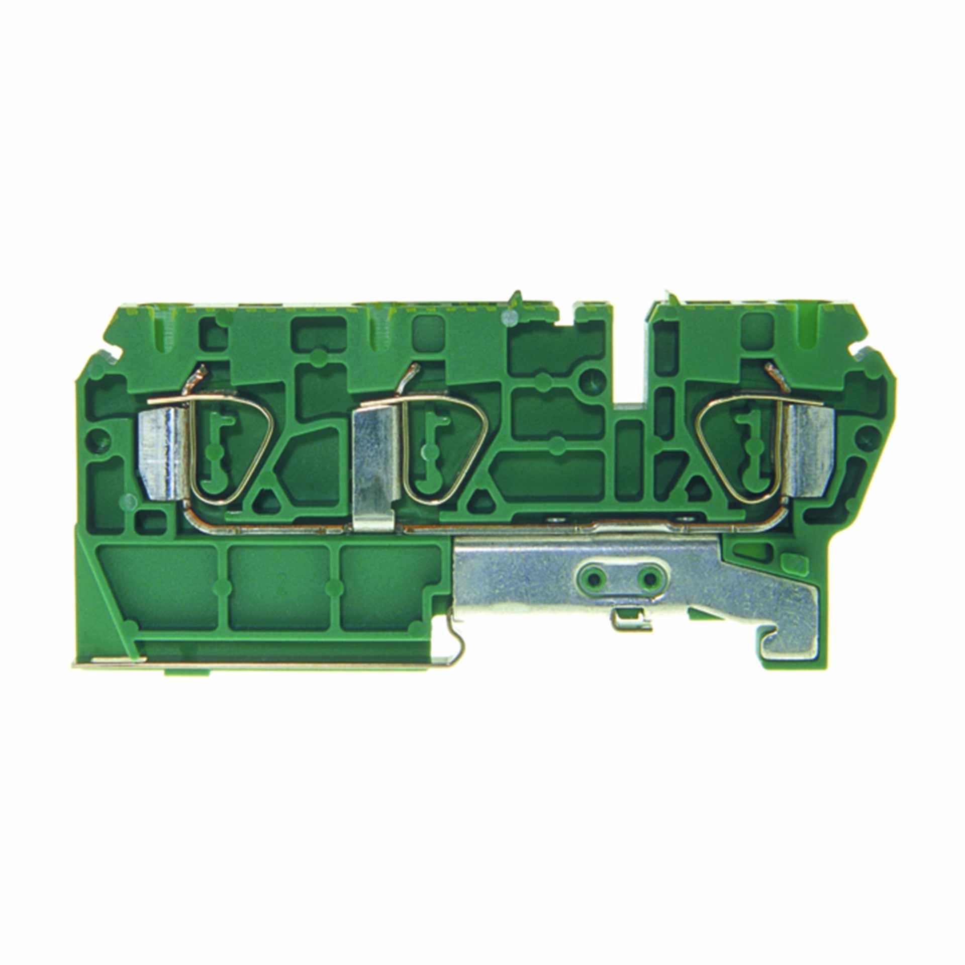 PE-Zugfederklemme DIN35 4mm², 3-Leiter, grün