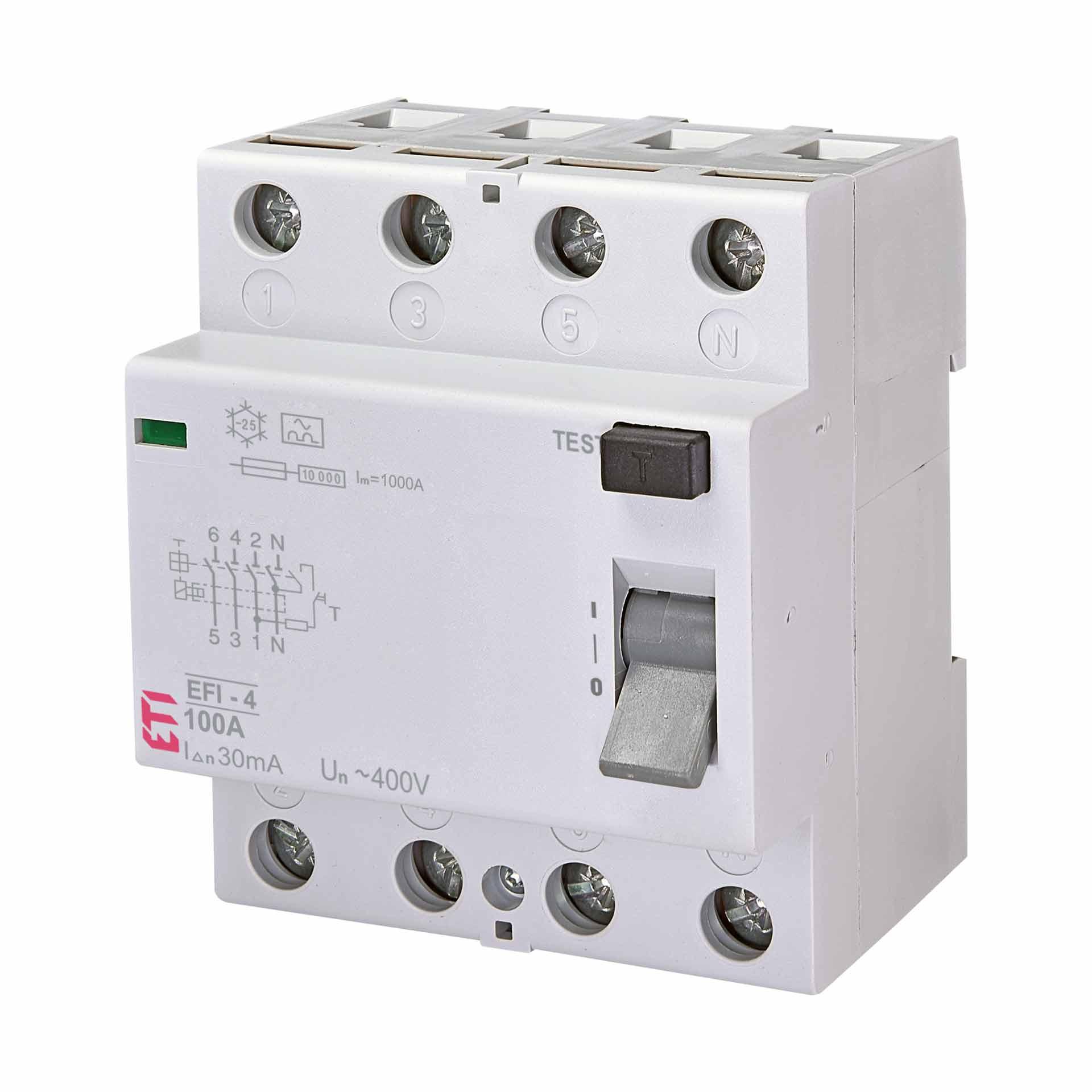 Fehlerstromschutzschalter unverzögert, EFI-4, Typ-A, 4-polig, 100A, 10kA (0.03A)