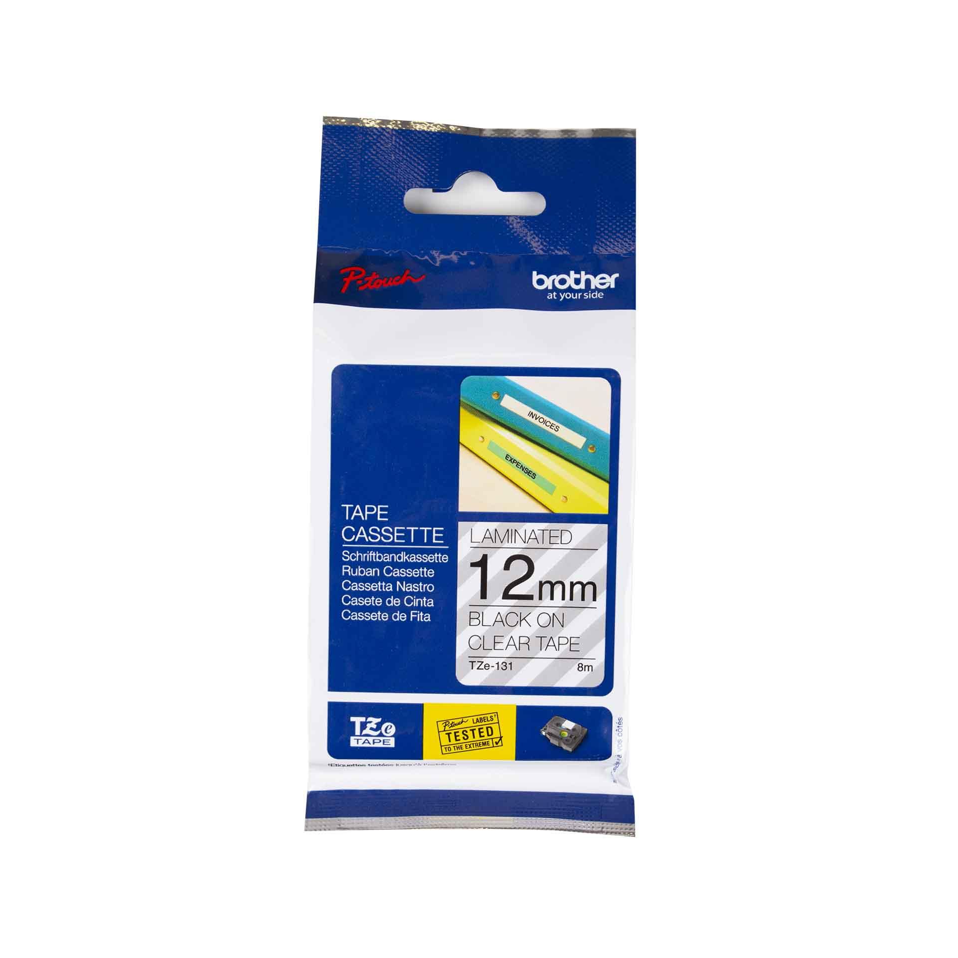 Schriftbandkassette Brother, 12mm x 8m, P-Touch TZE-131, Band transparent / Schrift schwarz
