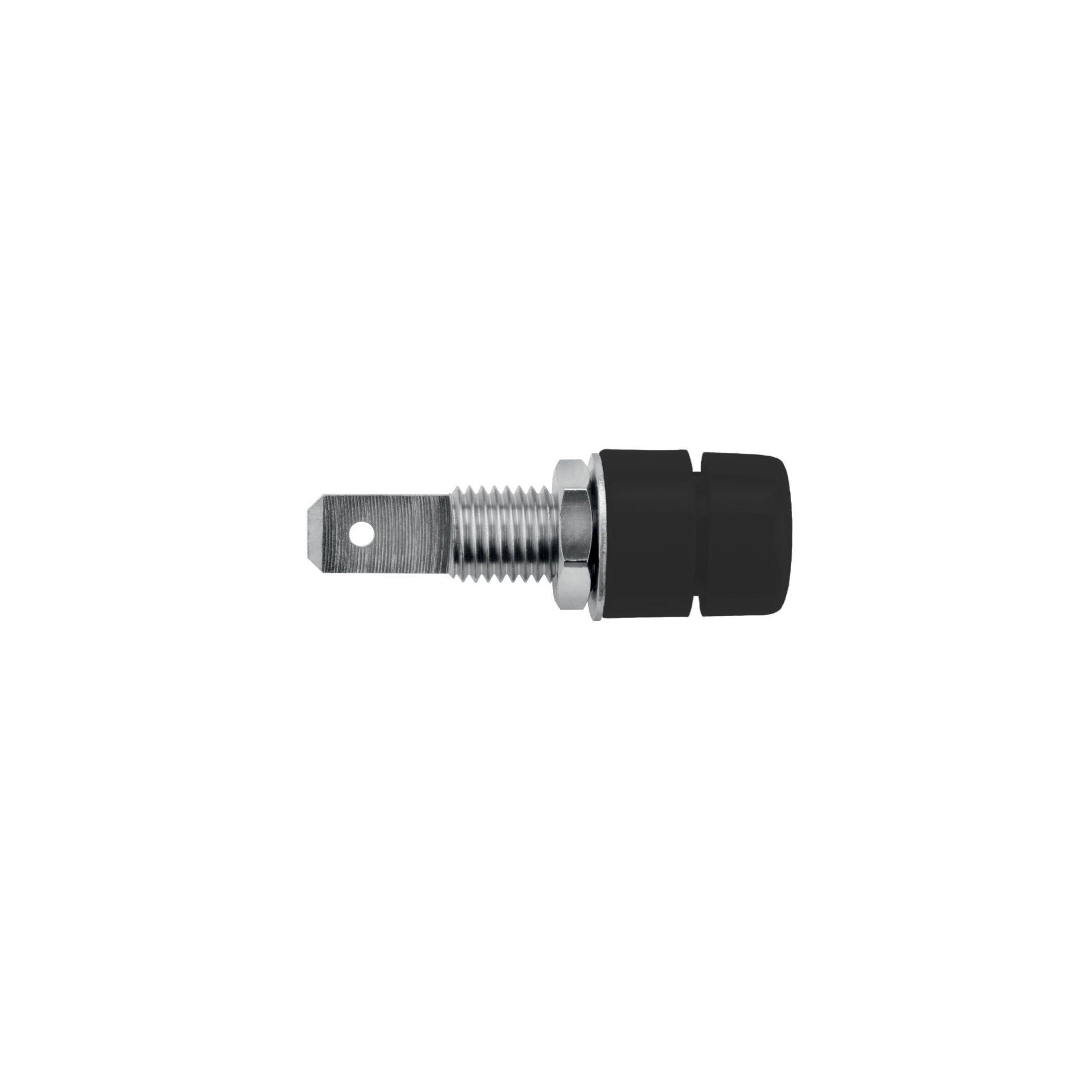 Einbaubuchse ø 4mm, für isolierten Einbau, Flachsteckzunge, schwarz