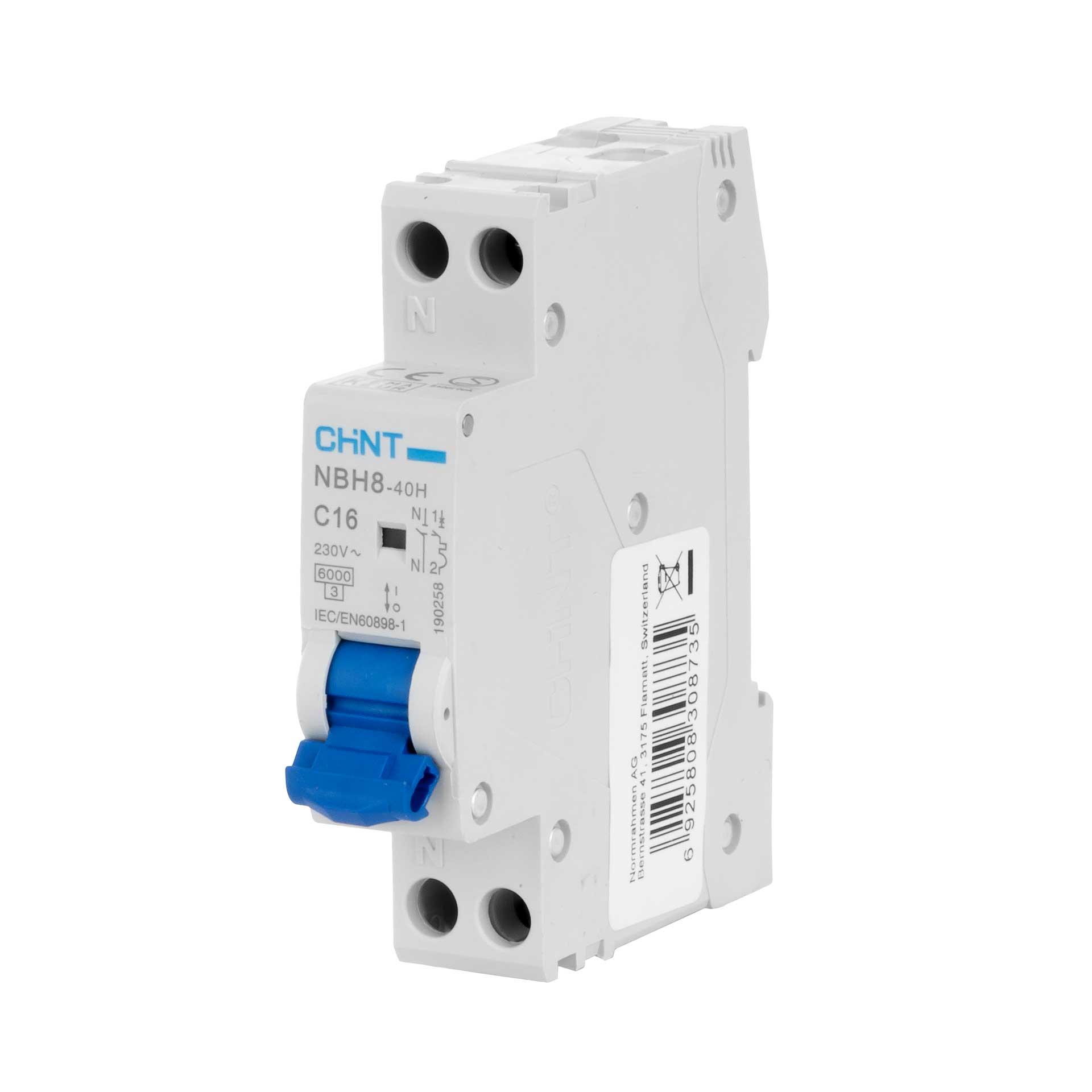 Chint Leitungsschutzschalter - MCB (1TE), 1P+N, Charakteristik C / 16A, 6kA, Typ NBH8-40H