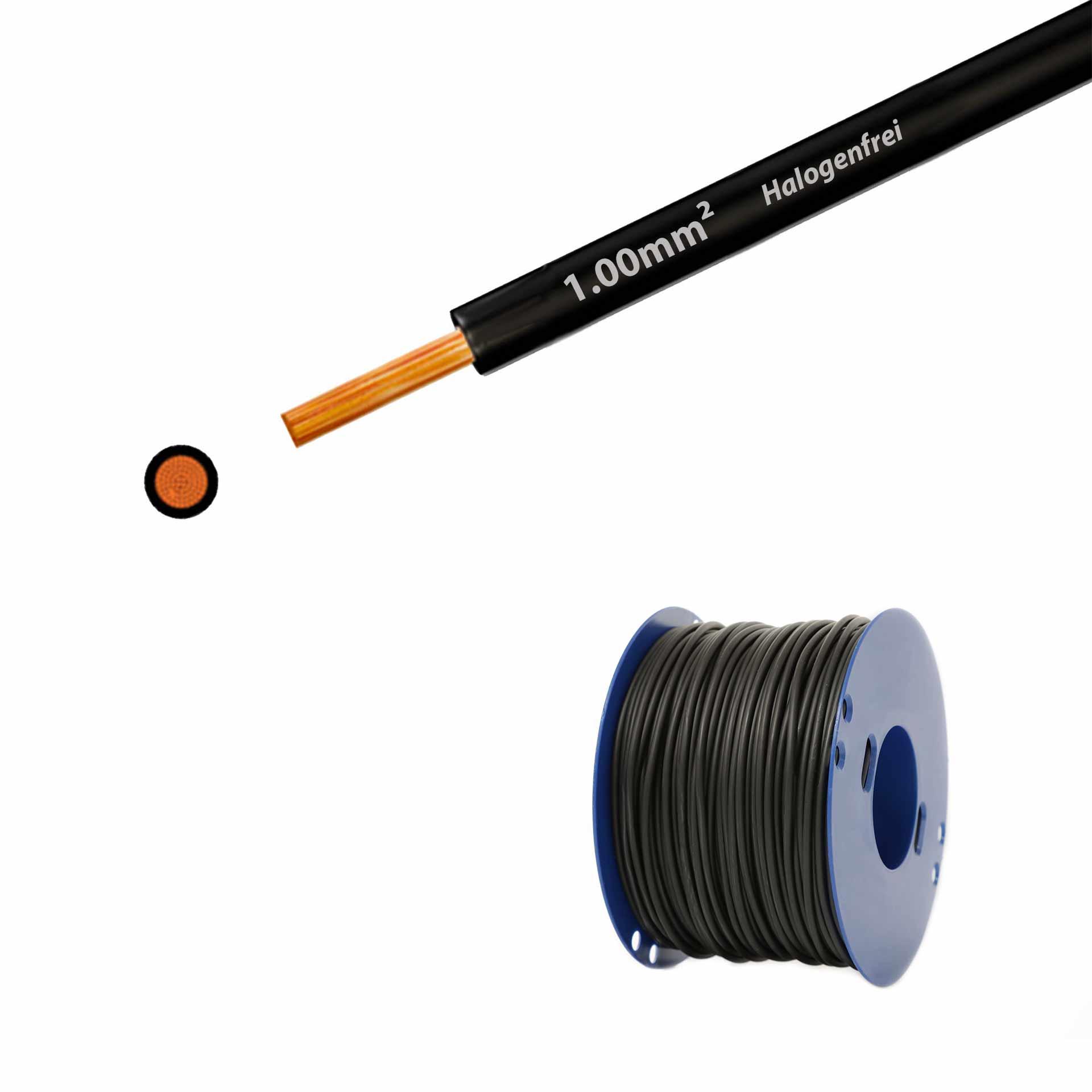Litze halogenfrei 90° C , 500V, 1.00mm2, schwarz (RAL 9005), auf Kunststoffrolle