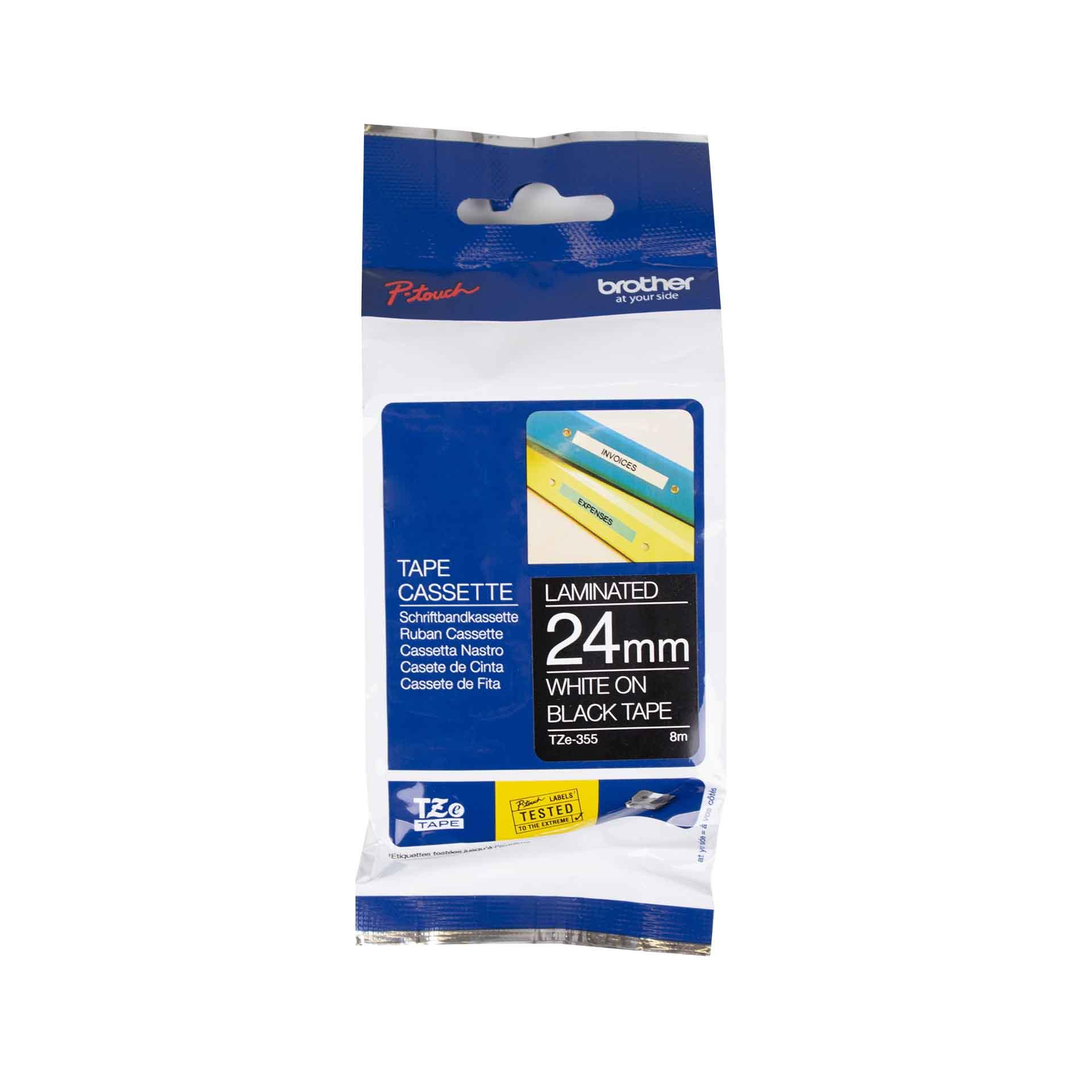 Schriftbandkassette Brother, 24mm x 8m, P-Touch TZE-355, Band schwarz / Schrift weiss