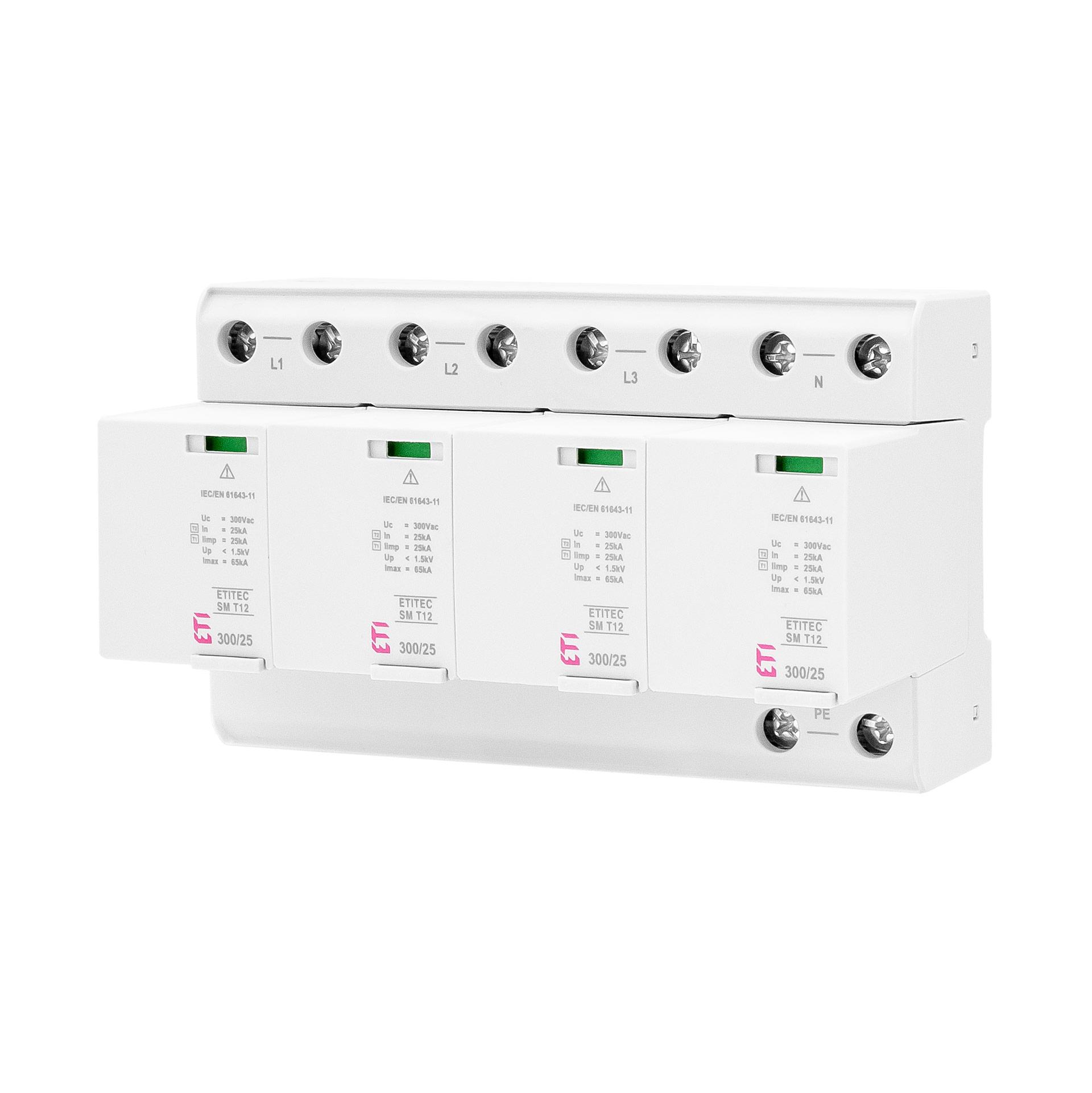 Überspannungsableiter Typ 1+2, ETITEC SM T12 300/25 4+0 RC, Leckstromfrei, (TN-S)