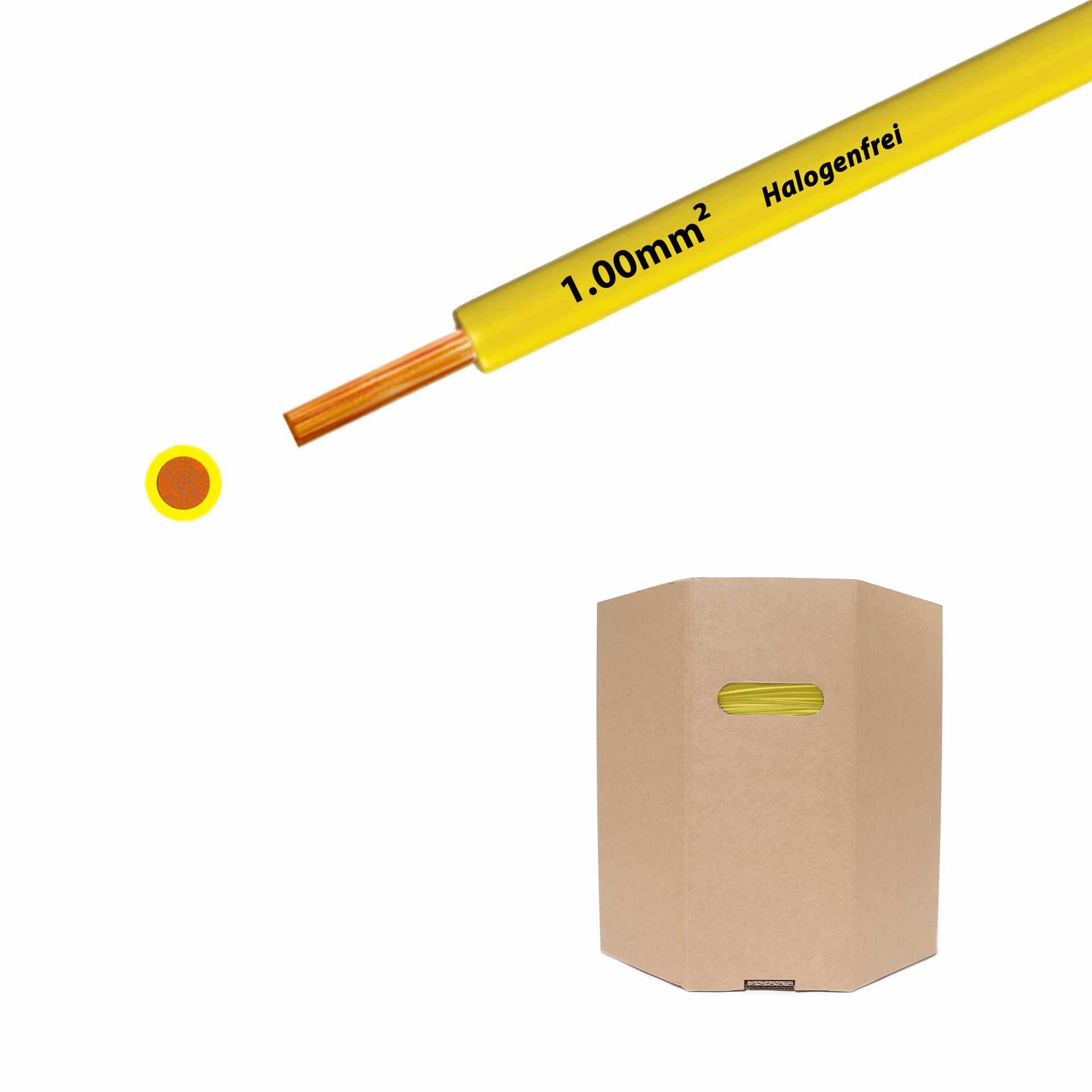Litze halogenfrei 90° C , 500V, 1.00mm2, gelb (RAL 1021), Fass D400xH400