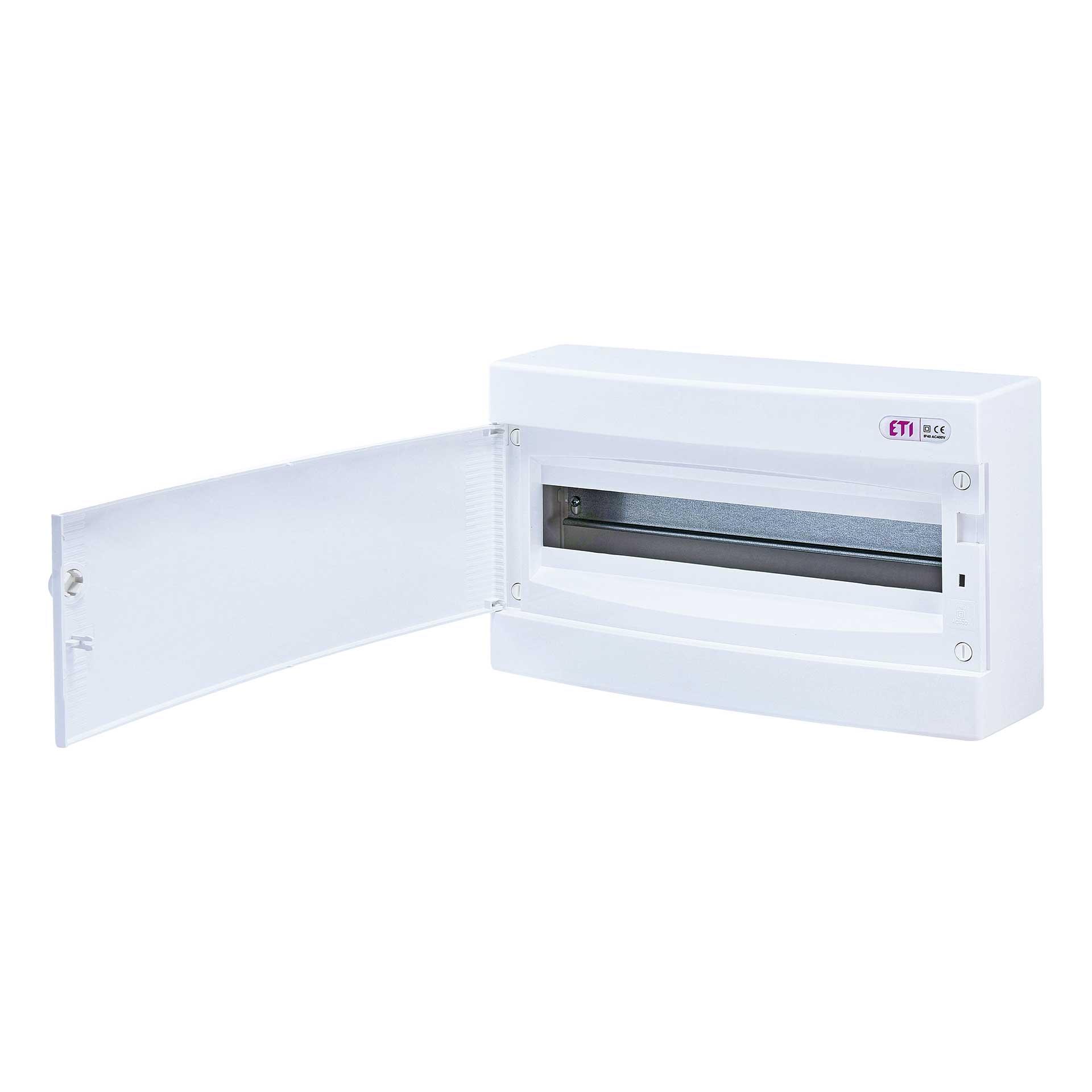 Aufputzverteiler mit weisser Tür "ECT-18-PO", IP40, 1x18 Modul (18M)