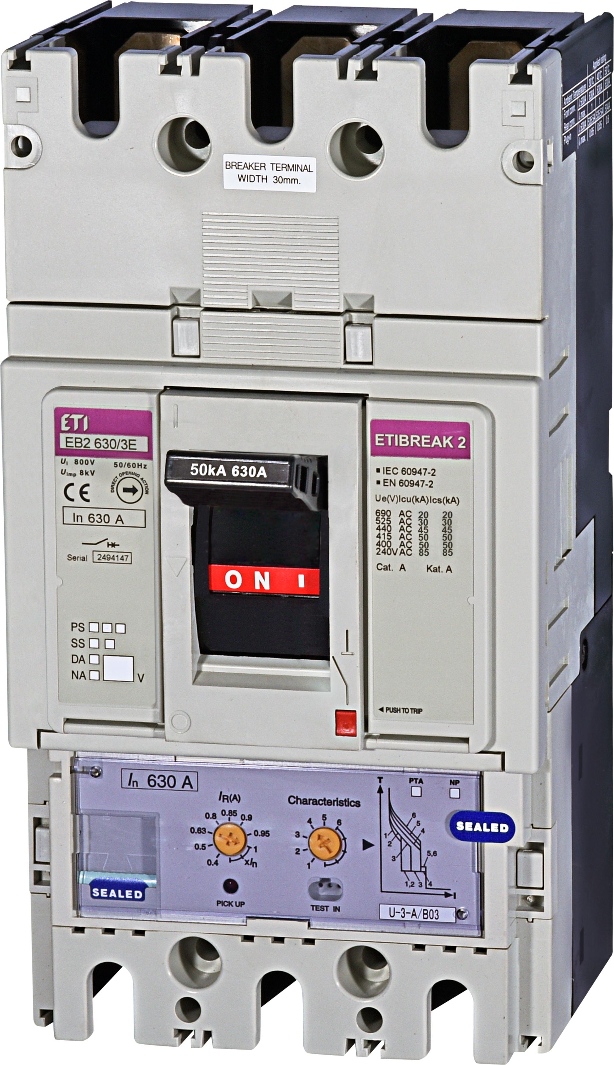 Leistungsschalter EB2 630/3E 630A, Icu 50kA / Ics 50kA