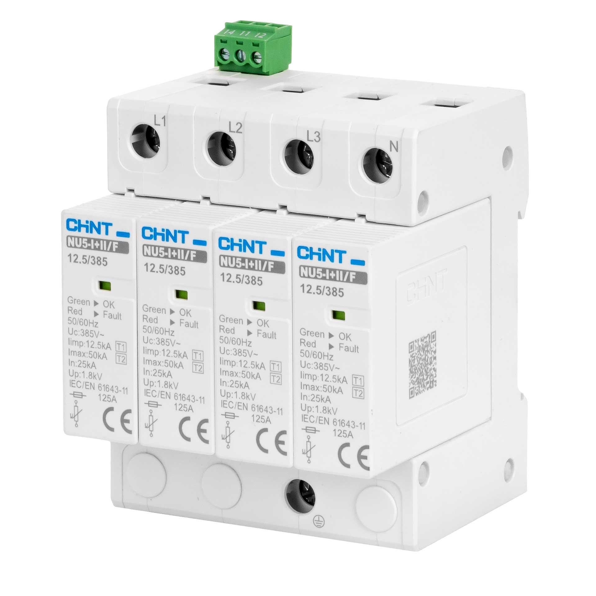 Chint Überspannungsableiter Typ 1+2, NU5-1+2 385V/50kA, 4+0 RC, (TN-S)