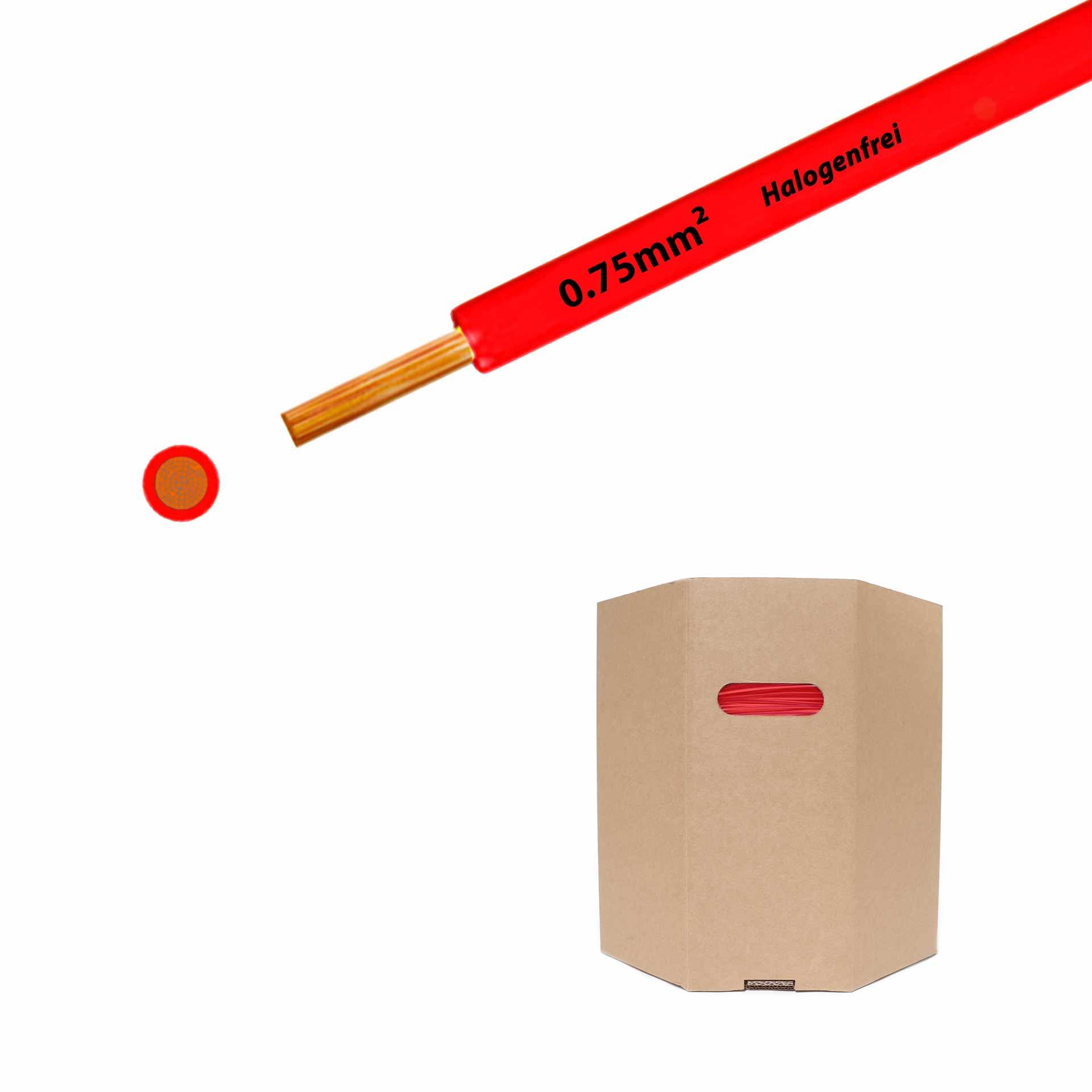 Litze halogenfrei 90° C , 500V, 0.75mm2, rot (RAL 3000), Fass D400xH400