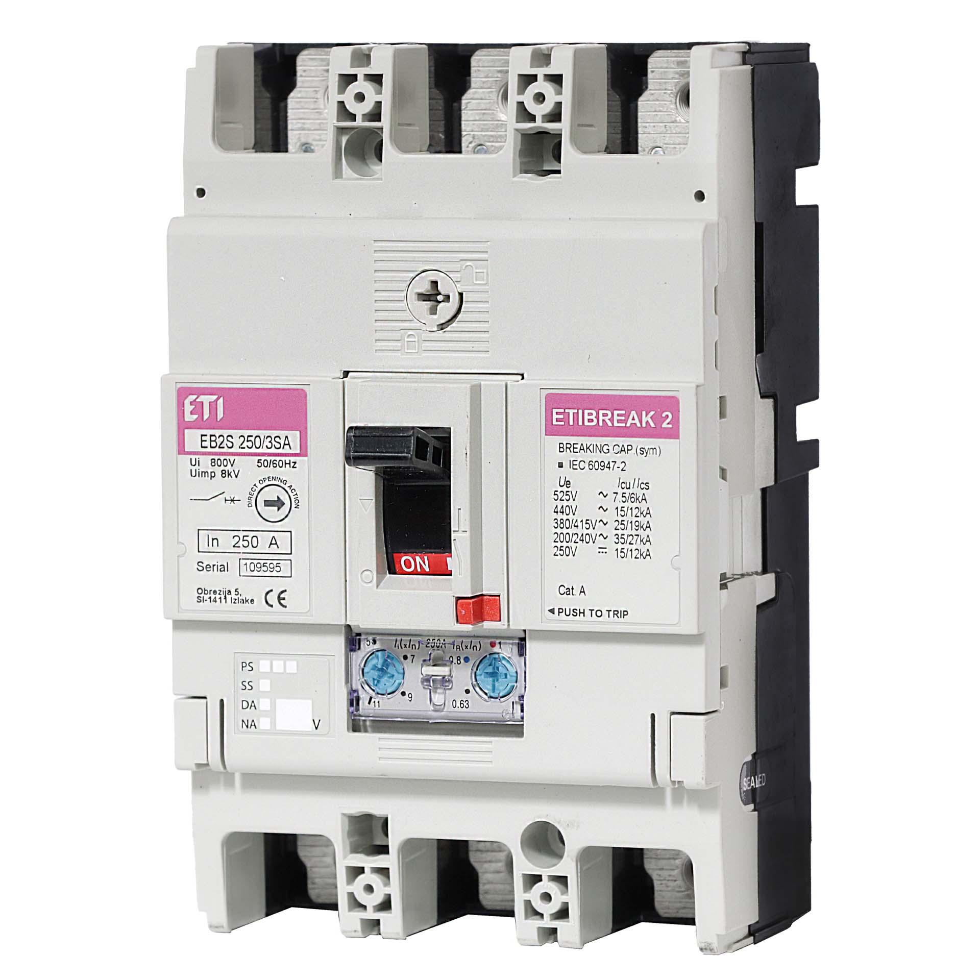 Leistungsschalter kompakt, EB2S 250/3SA 200A, Icu 25kA / Ics 19kA