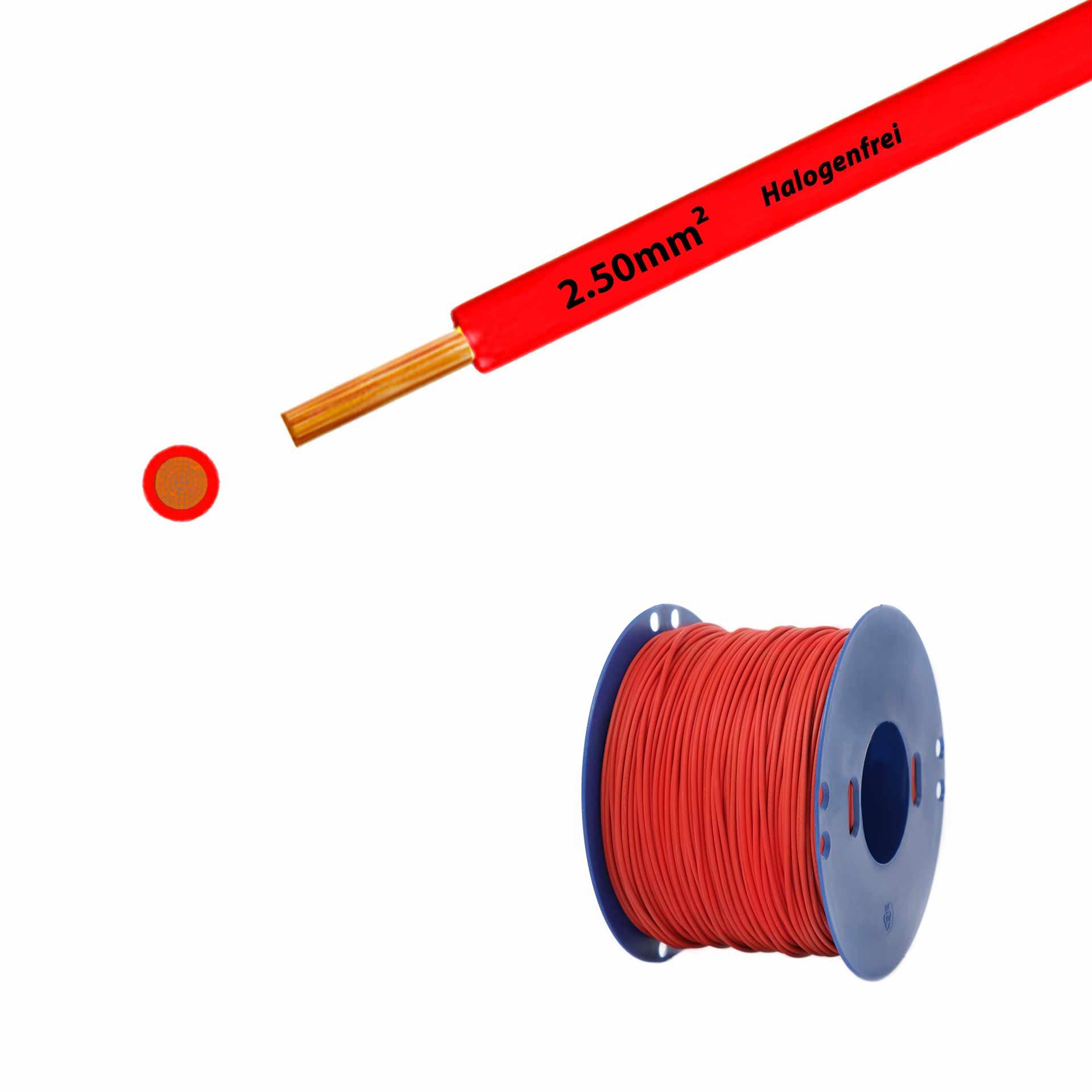 Litze halogenfrei 90° C , 750V, 2.50mm2, rot (RAL 3000), auf Kunststoffrolle