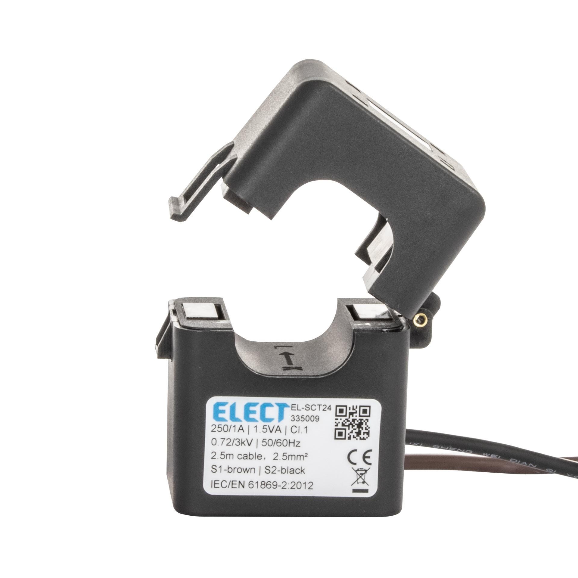Kabelumbauwandler EL-SCT24 | 200/1A, 1.0VA, Klasse 1, Ø24mm, 2.5mm², 2.5m Litze