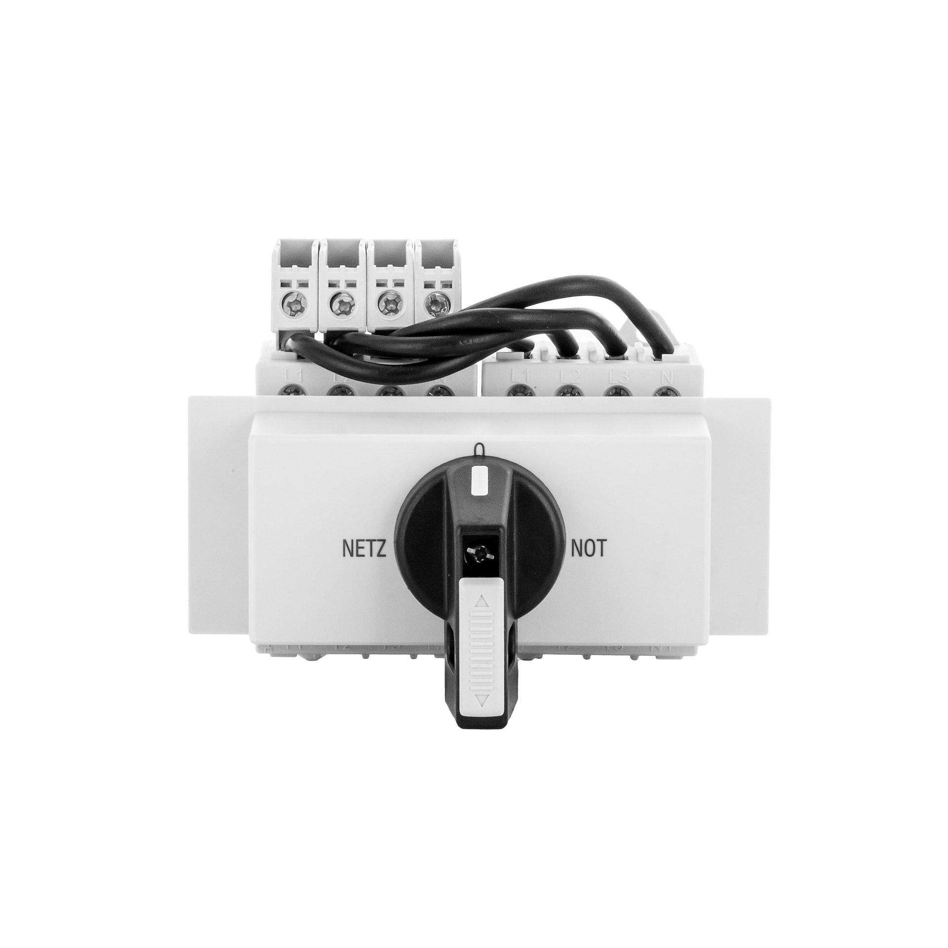DIN-Umschalter mit Sperrvorrichtung, 4-polig, 40A, 16 kW, IP40, Netz-0-Not