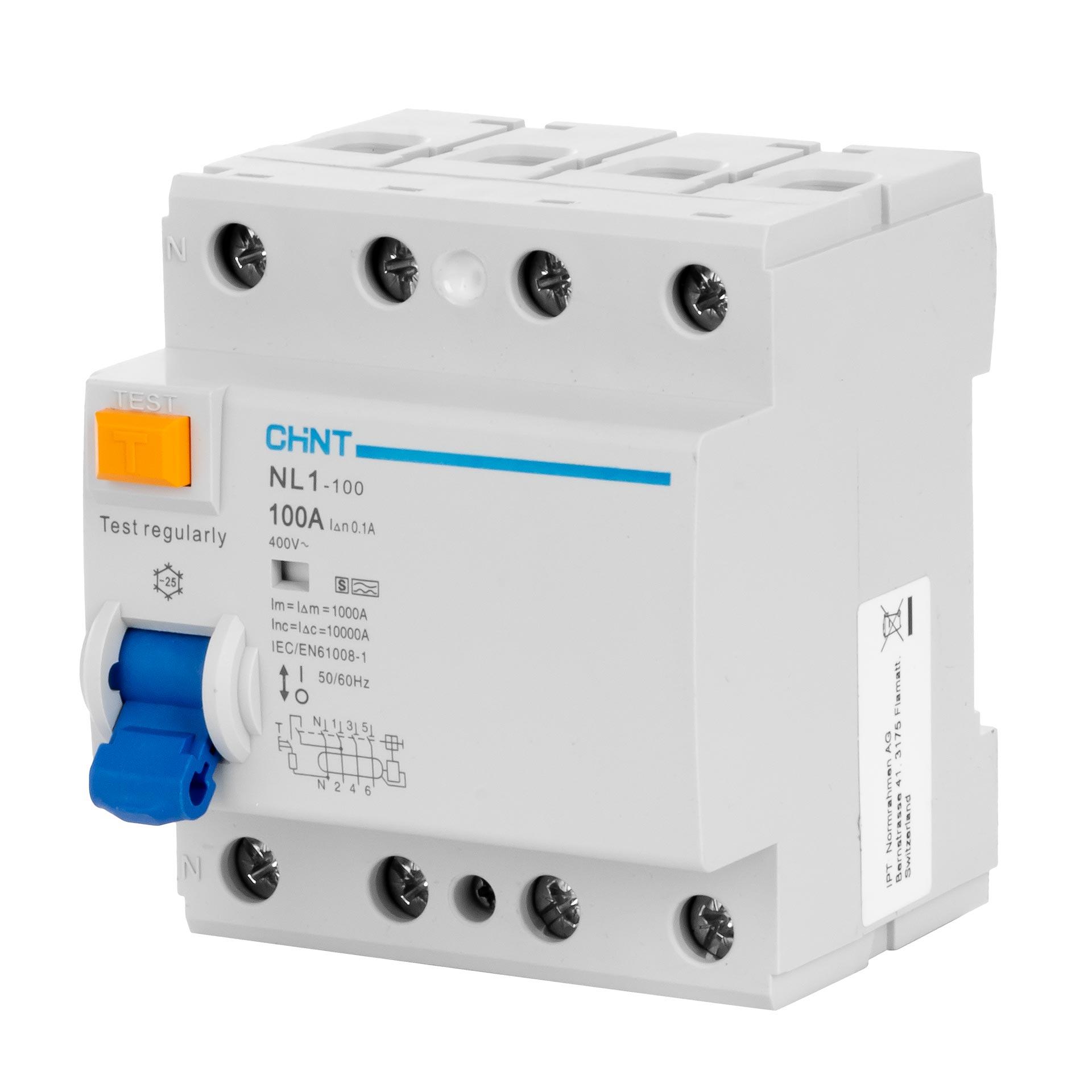 Chint Fehlerstromschutzschalter Selektiv, 4P, 100A, Typ A, SI, 10kA, 100mA, DBAX, N-Links (NL1-63)