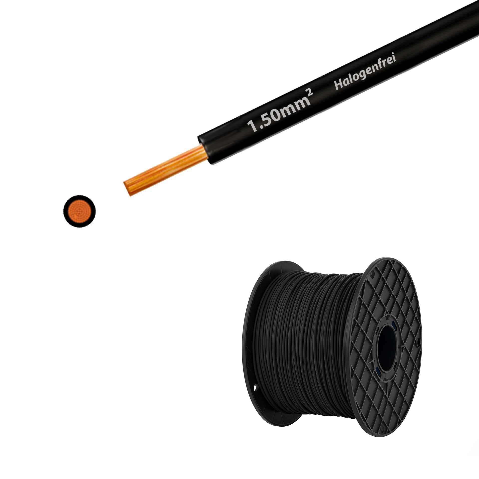 Litze halogenfrei 90° C, 500V, 1.50mm2, schwarz (RAL 9005), auf Kunststoffrolle gross