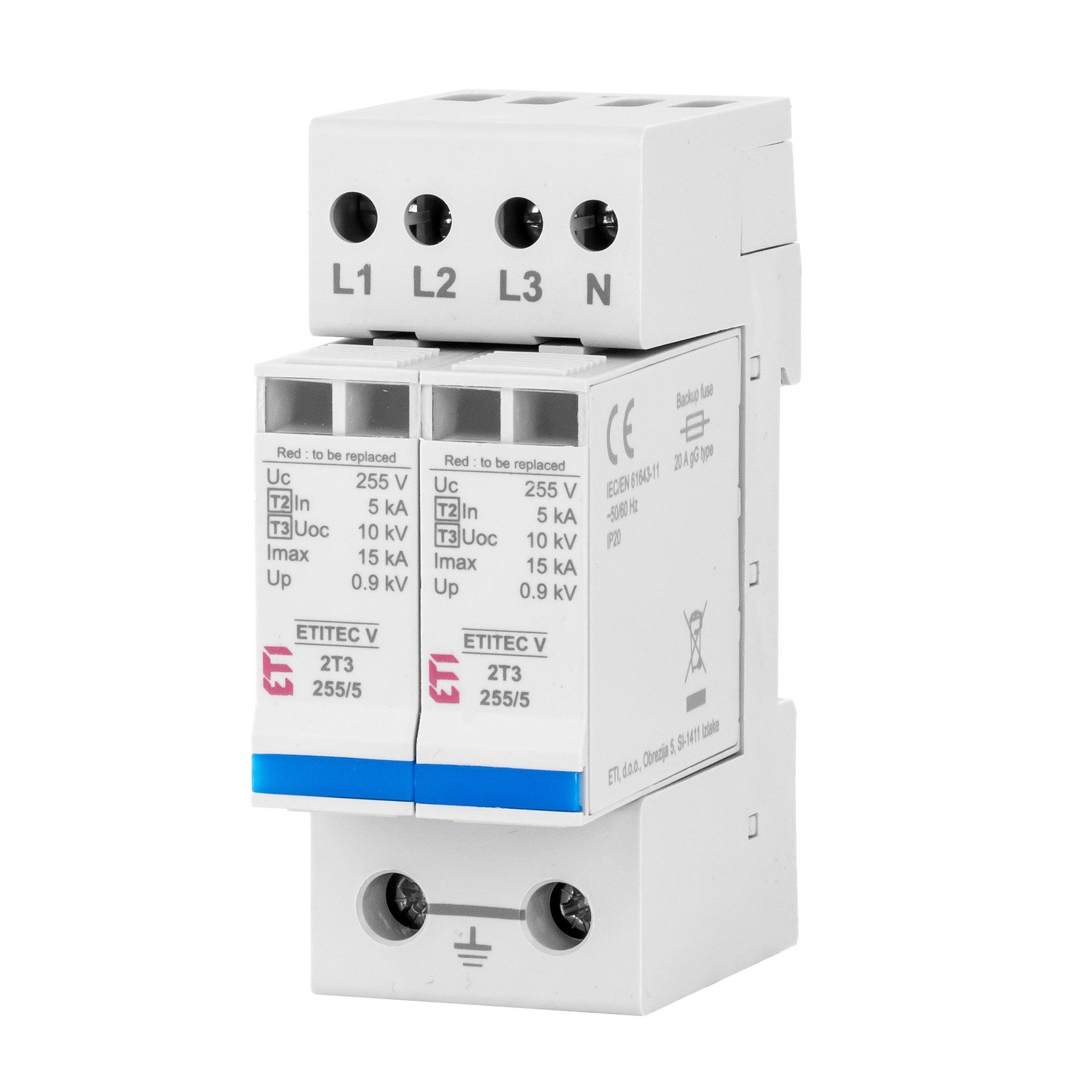 Überspannungsableiter Typ 2+3, ETITEC V T23 255/5 4+0 RC, (TN-S)
