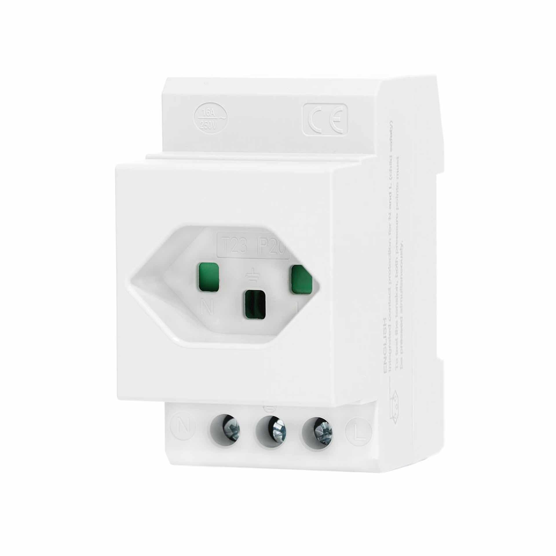 Einbausteckdose T23 16A für Din-Schiene, Nur 2.5 Modul breit (44mm), Lichtgrau RAL 7035