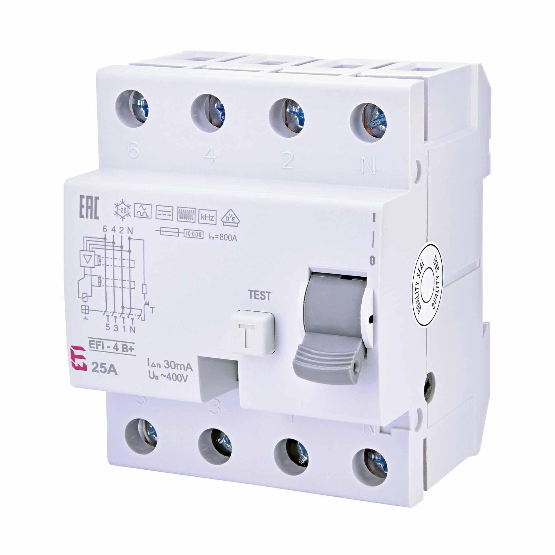Fehlerstromschutzschalter unverzögert, EFI-4, Typ-B+, 4-polig, 25A, 10kA (0.03A)
