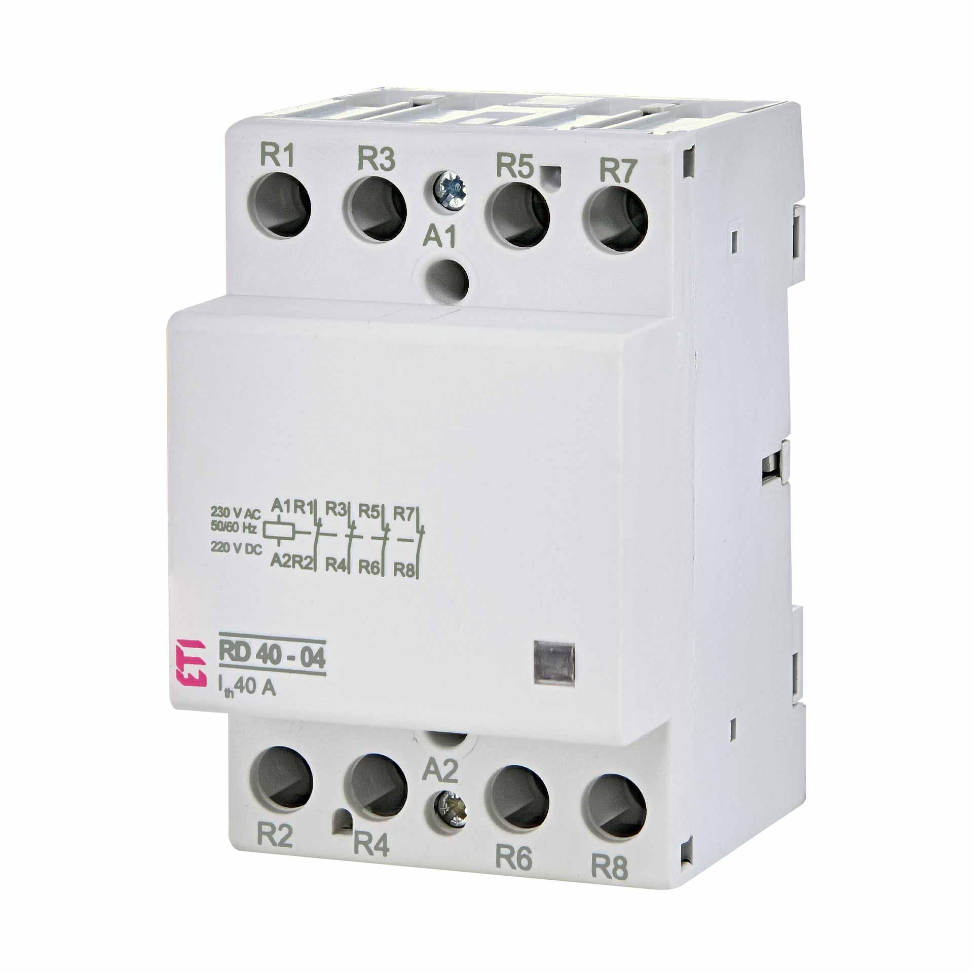 Installationsschütz 4-polig, 40A (AC1, 400V), RD40-04 230V AC/DC