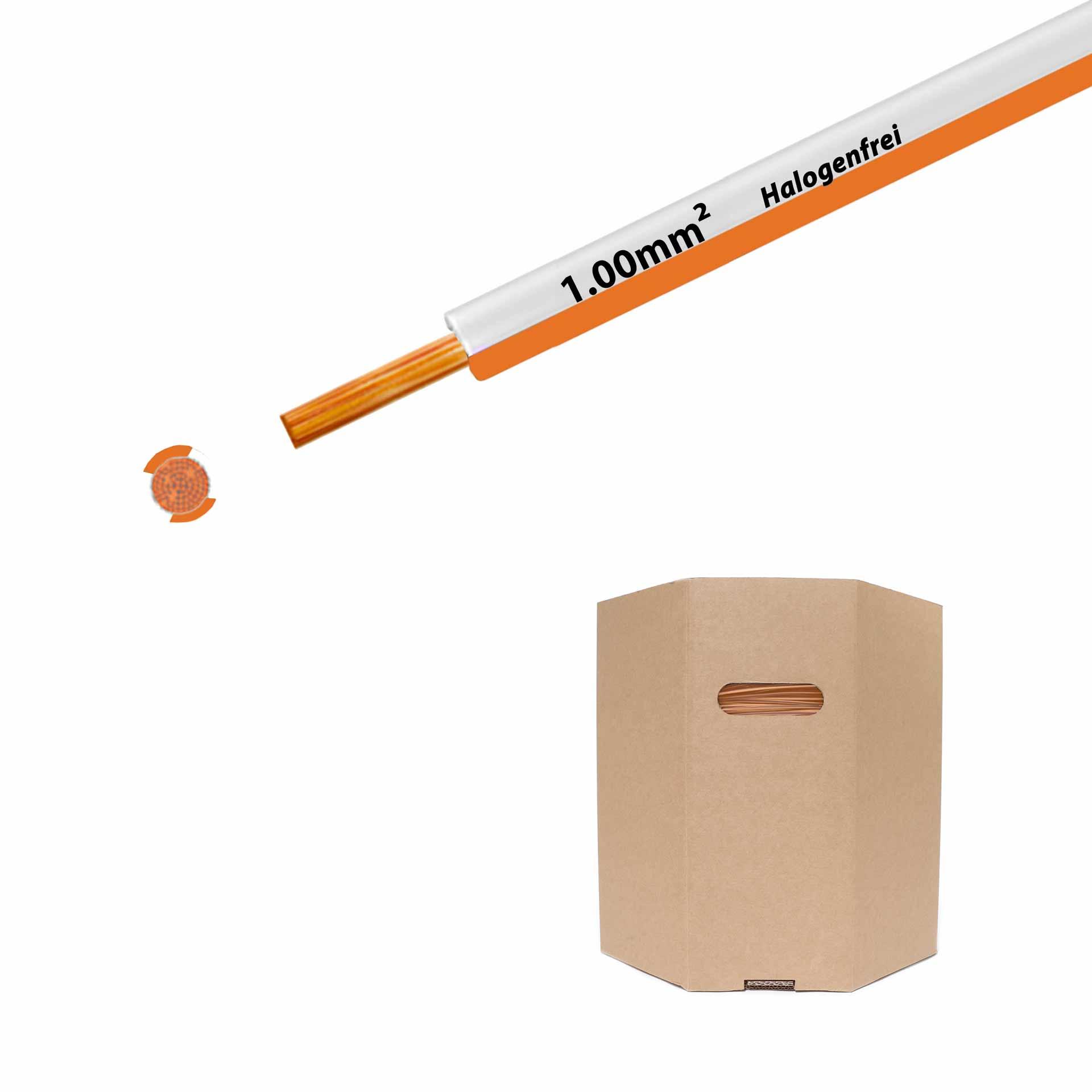 Litze halogenfrei 90° C , 500V, 1.00mm2, weiss-orange (RAL 9010/2003), Fass D400xH400