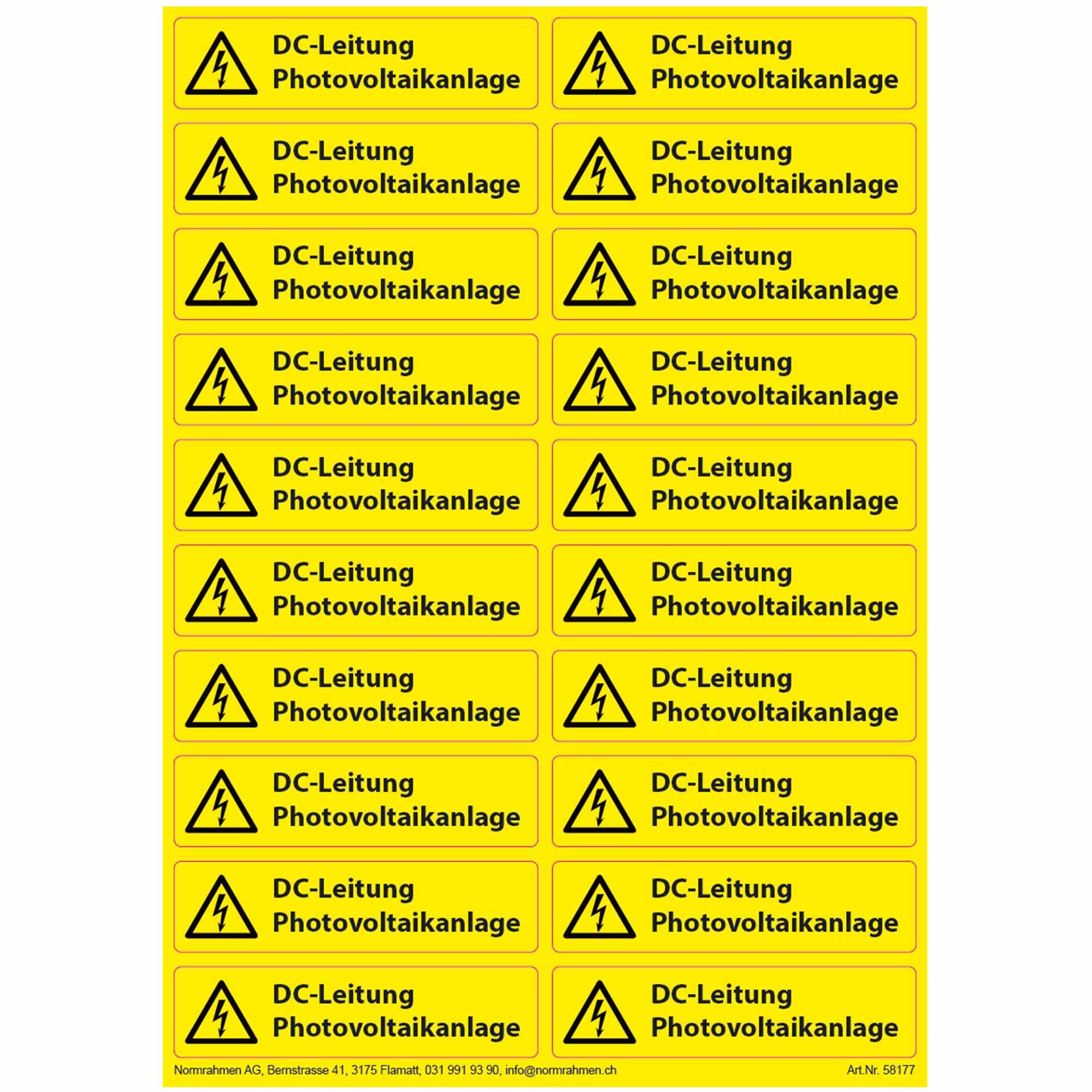 Solar DC-Leitung, Klebergrösse: 100x25mm, 20 Stück auf A4 Bogen