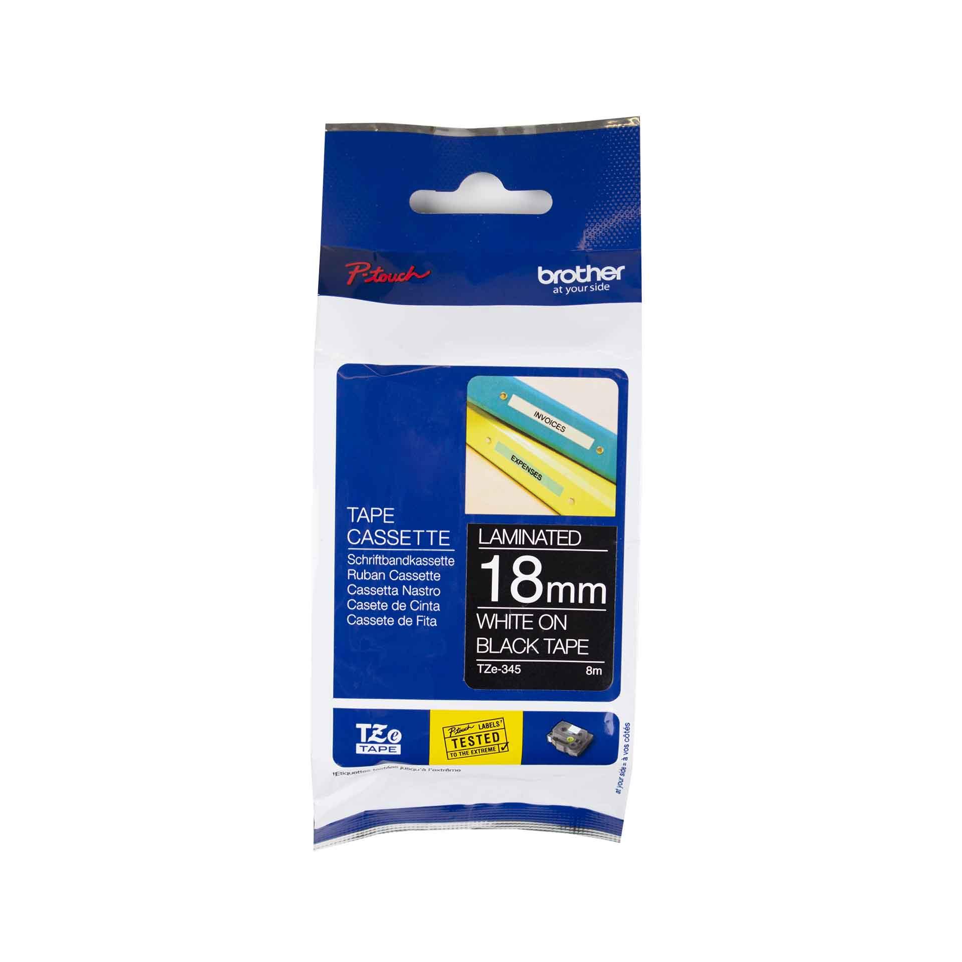 Schriftbandkassette Brother, 18mm x 8m, P-Touch TZE-345, Band schwarz / Schrift weiss