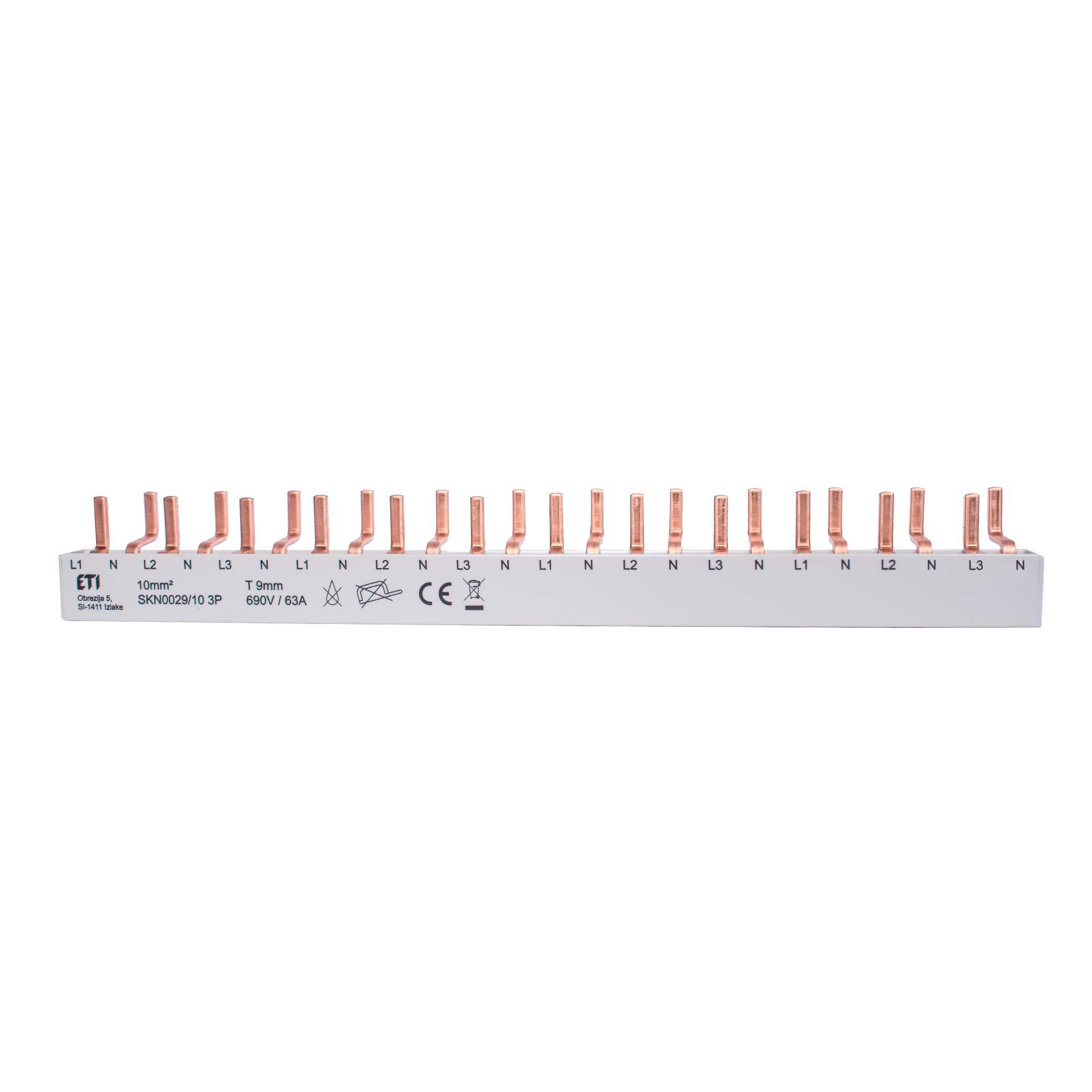 Isolierte Phasenschiene 10mm2, 63A (12x1PN-1MOD)