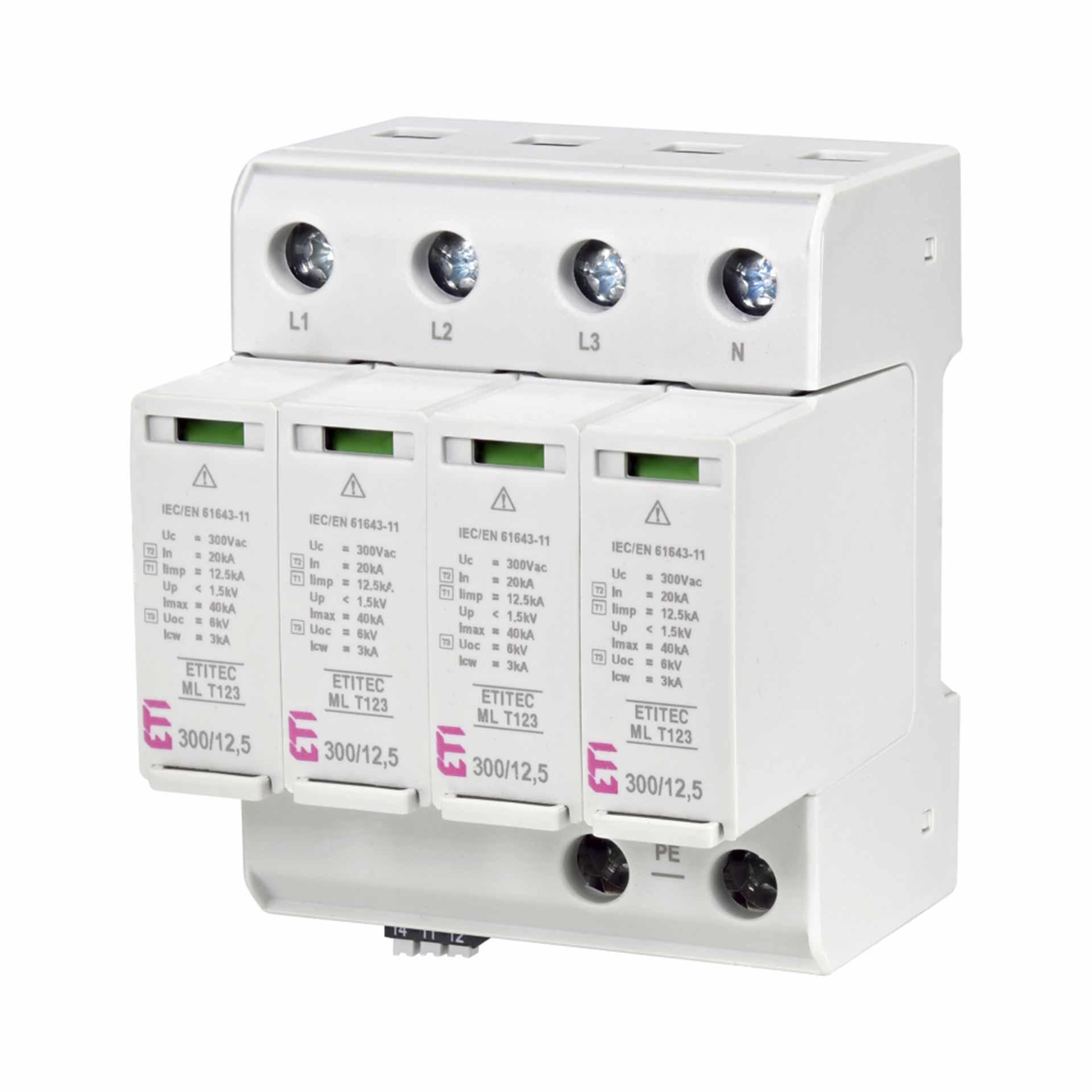 Überspannungsableiter Typ 1+2+3, ETITEC ML T123 300/12,5 4+0 RC, (TN-S) 