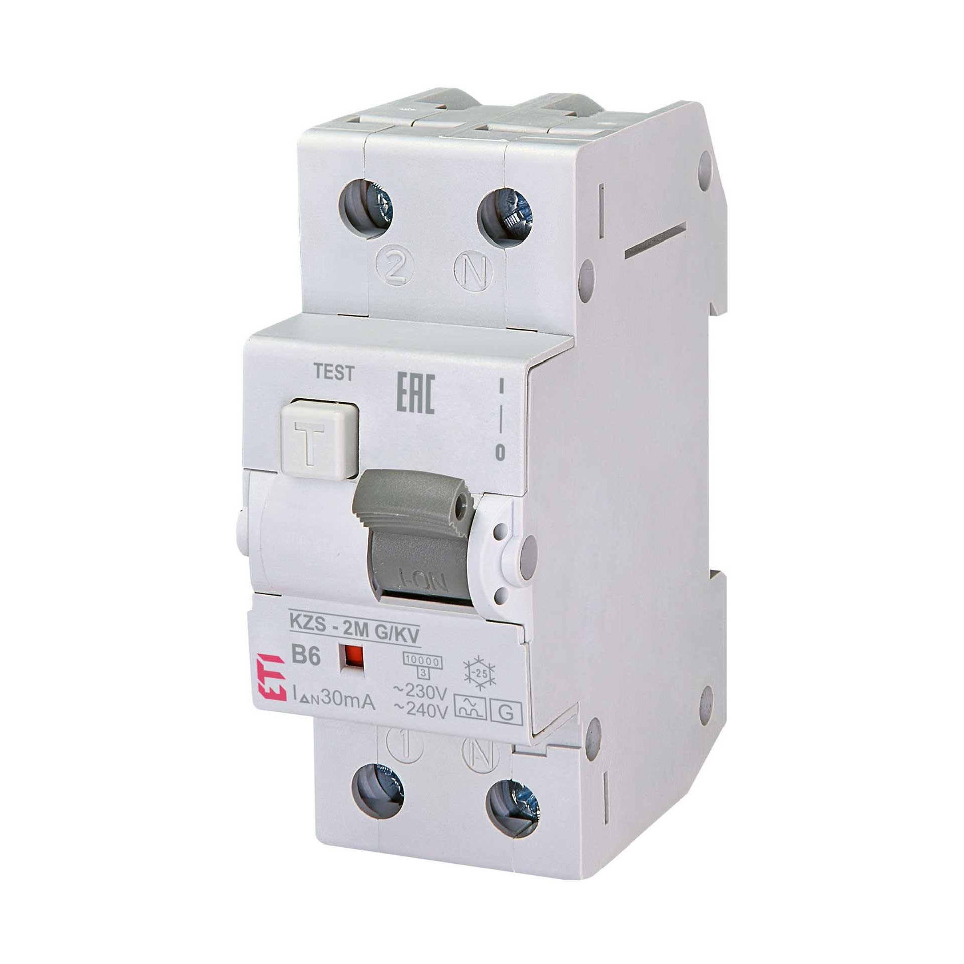 FI/LS kurzzeitverzögert,  KZS-2M, Typ-A, G/KV, 1-polig+N, Charakteristik B / 6A, 10kA (0.03A)