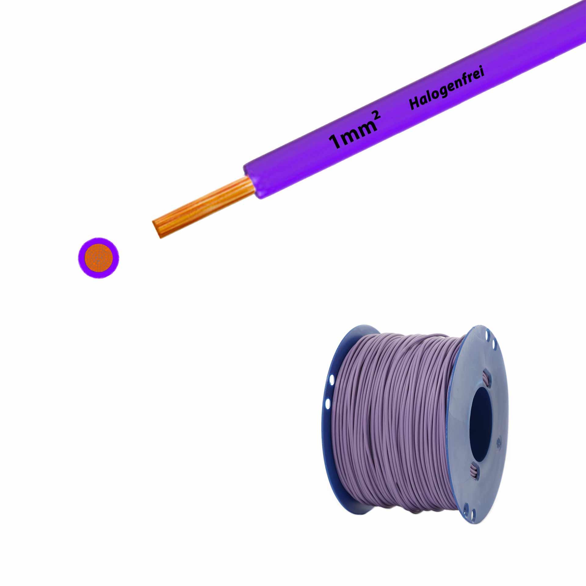 Litze halogenfrei 90° C , 500V, 1.00mm2, violett (RAL 4005), auf Kunststoffrolle