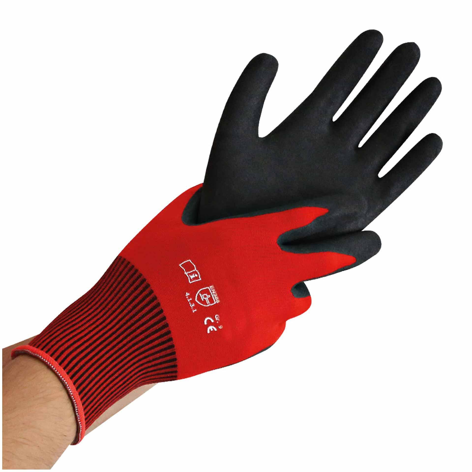 Profi Arbeitshandschuhe "Ergo Flex Mikro" L / 9 Rot-schwarz 25cm