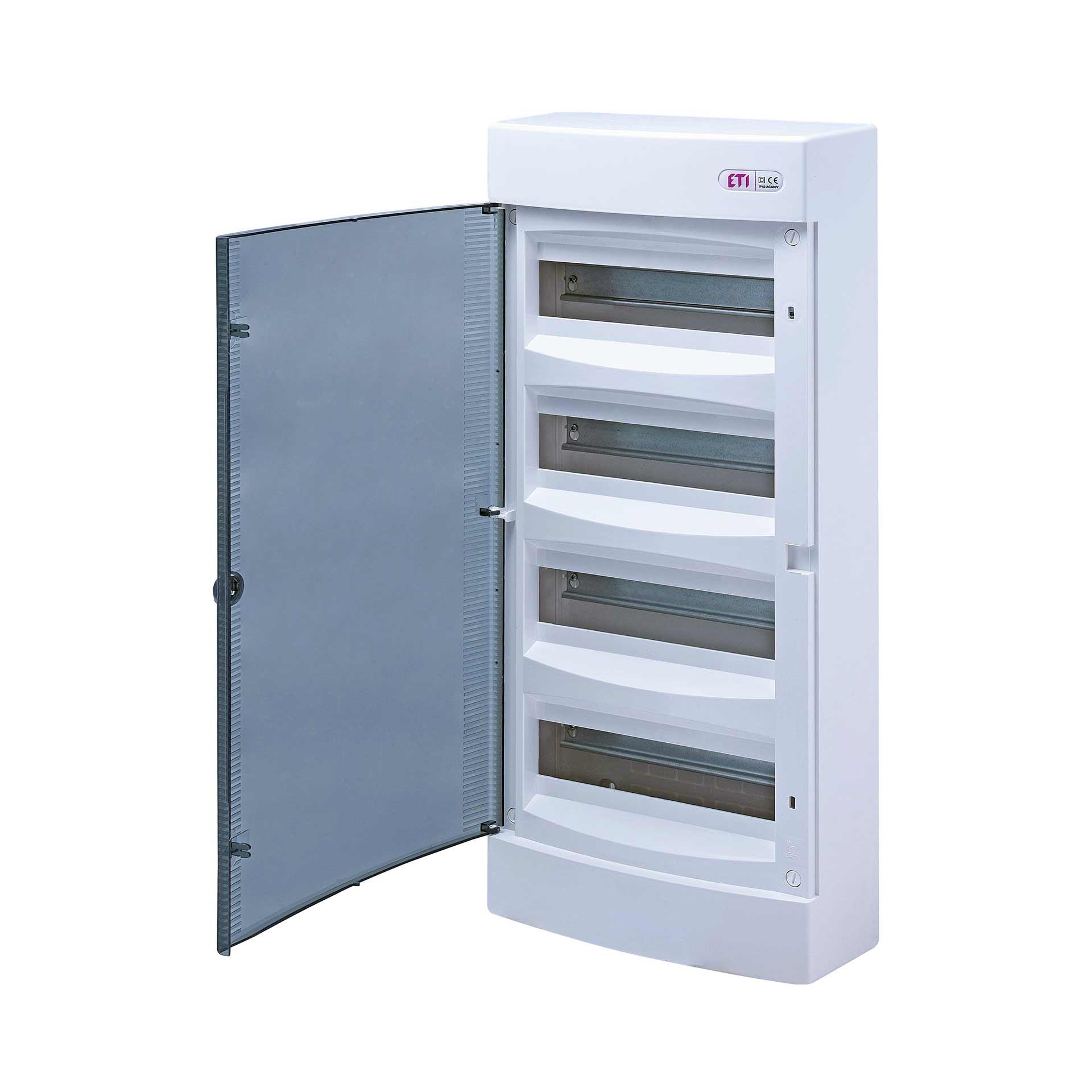 Aufputzverteiler mit transparenter Tür "ECT-48-PT", IP40, 4x12 Modul (48M)