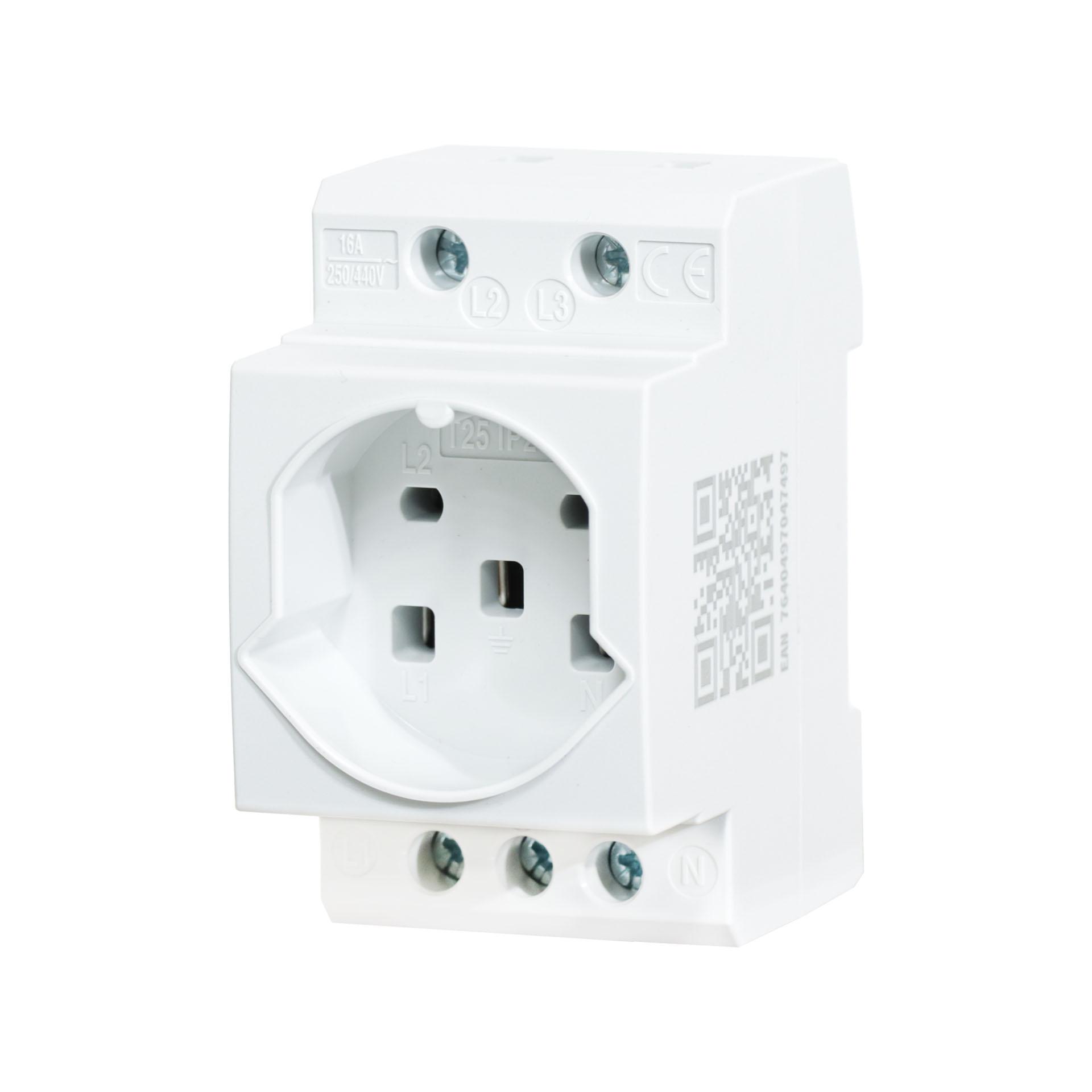 Einbausteckdose T25 16A für Din-Schiene, Nur 2.5 Modul breit (44mm), Lichtgrau RAL 7035