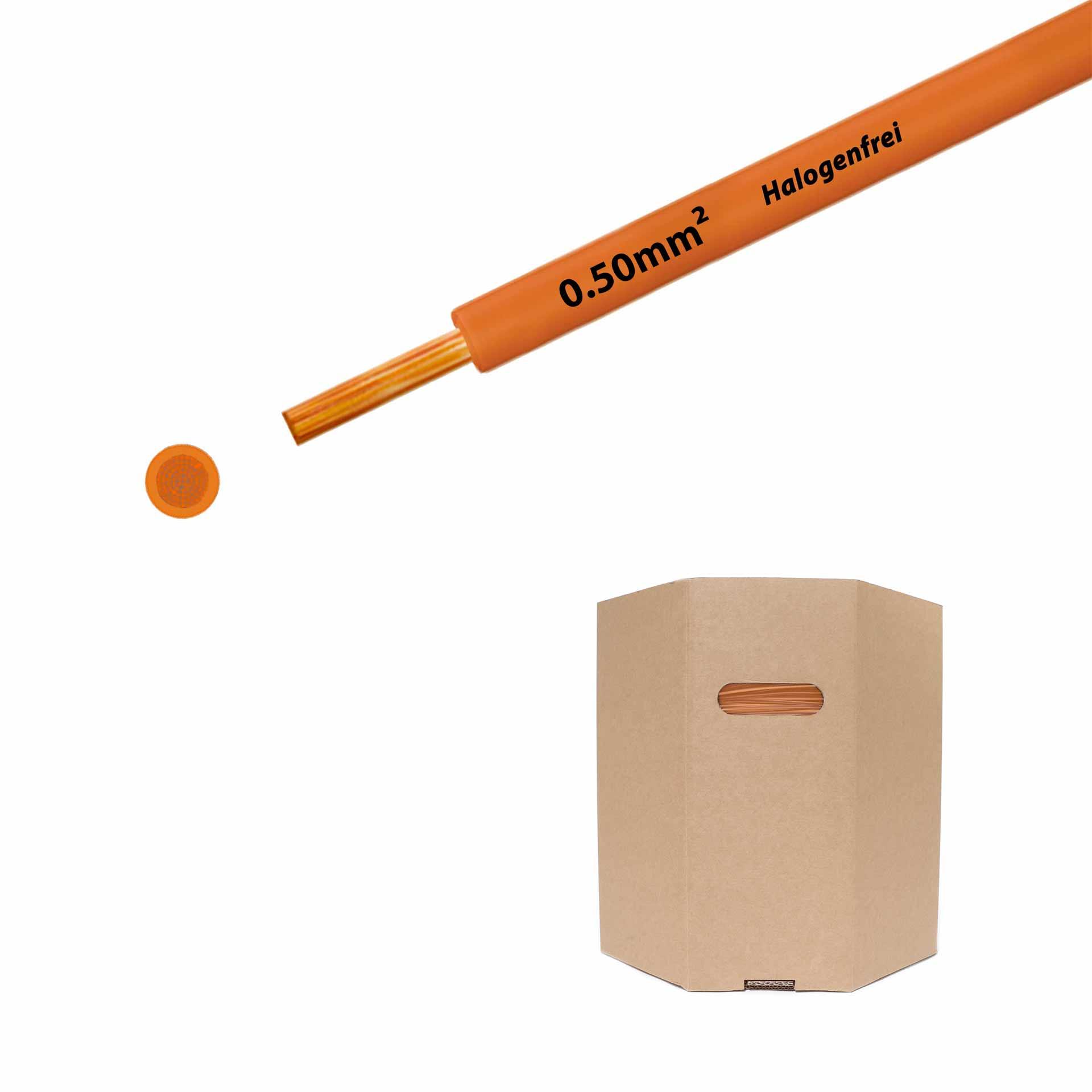 Litze halogenfrei 90° C , 500V, 0.50mm2, orange (RAL 2003), Fass D400xH400