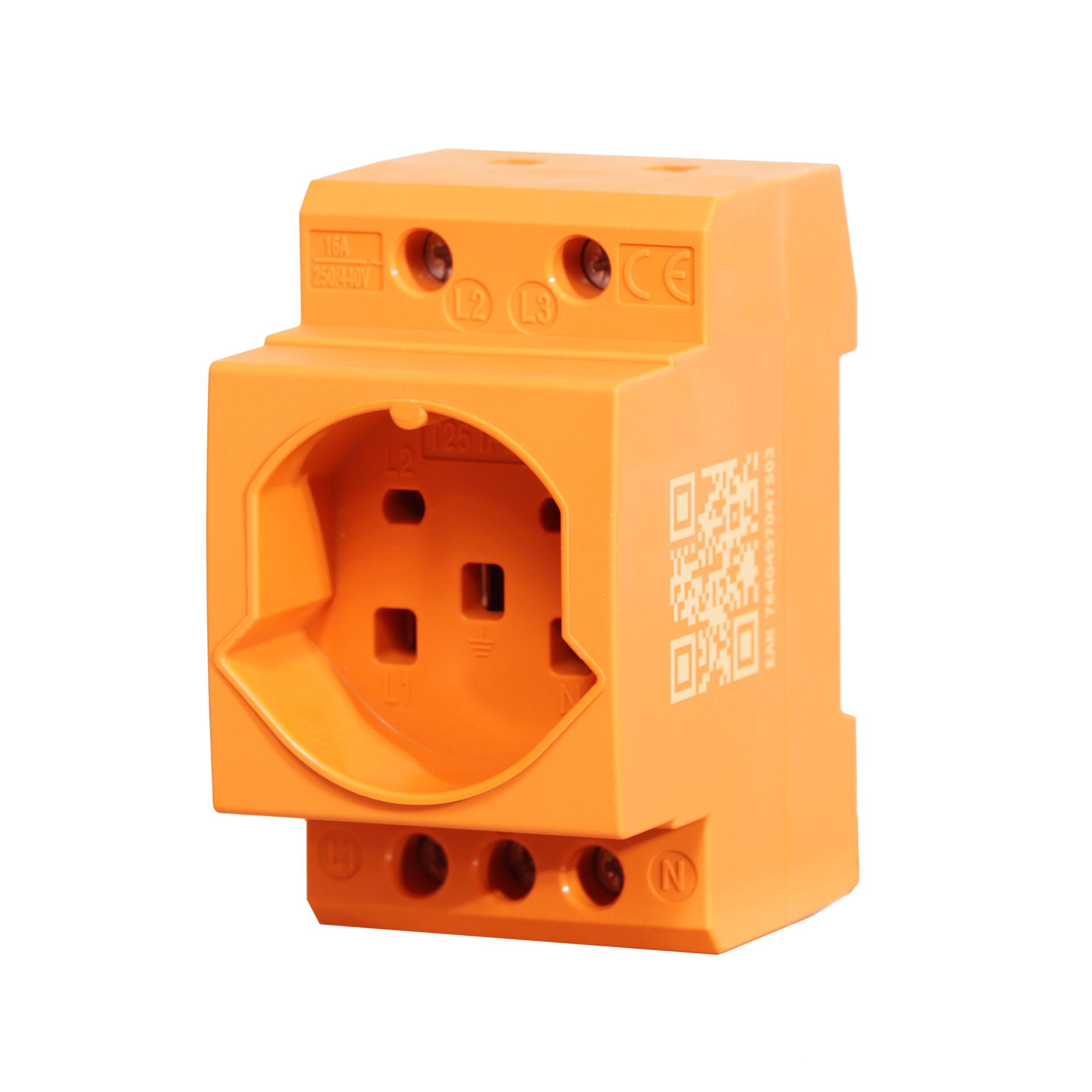 Einbausteckdose T25 16A für Din-Schiene, Nur 2.5 Modul breit (44mm), Orange RAL 2003