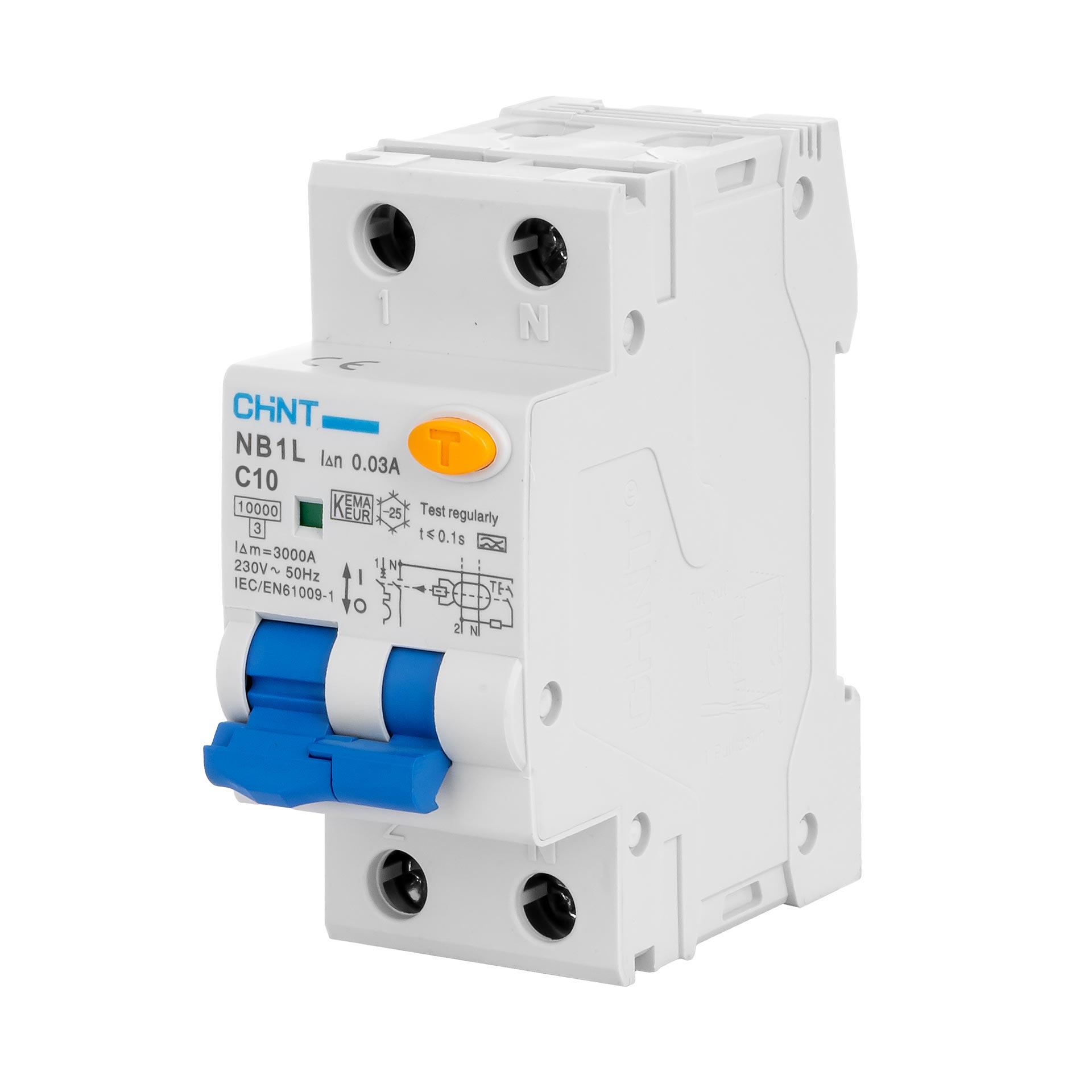 Chint FI/LS - RCBO, Typ A, 1P+N, Charakteristik C / 10A, 10kA, 30mA, Typ NB1L