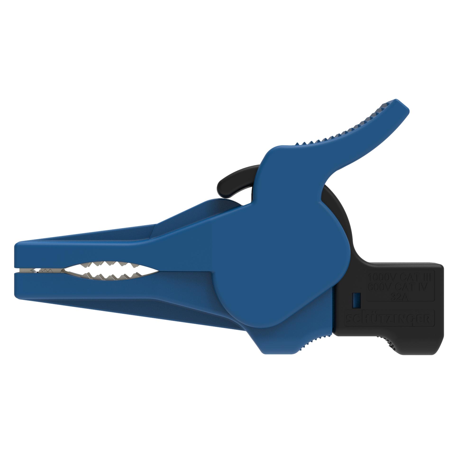 Sicherheits-Abgreifklemme Steckanschluss ø 4mm, Klemmbereich bis 34mm, blau