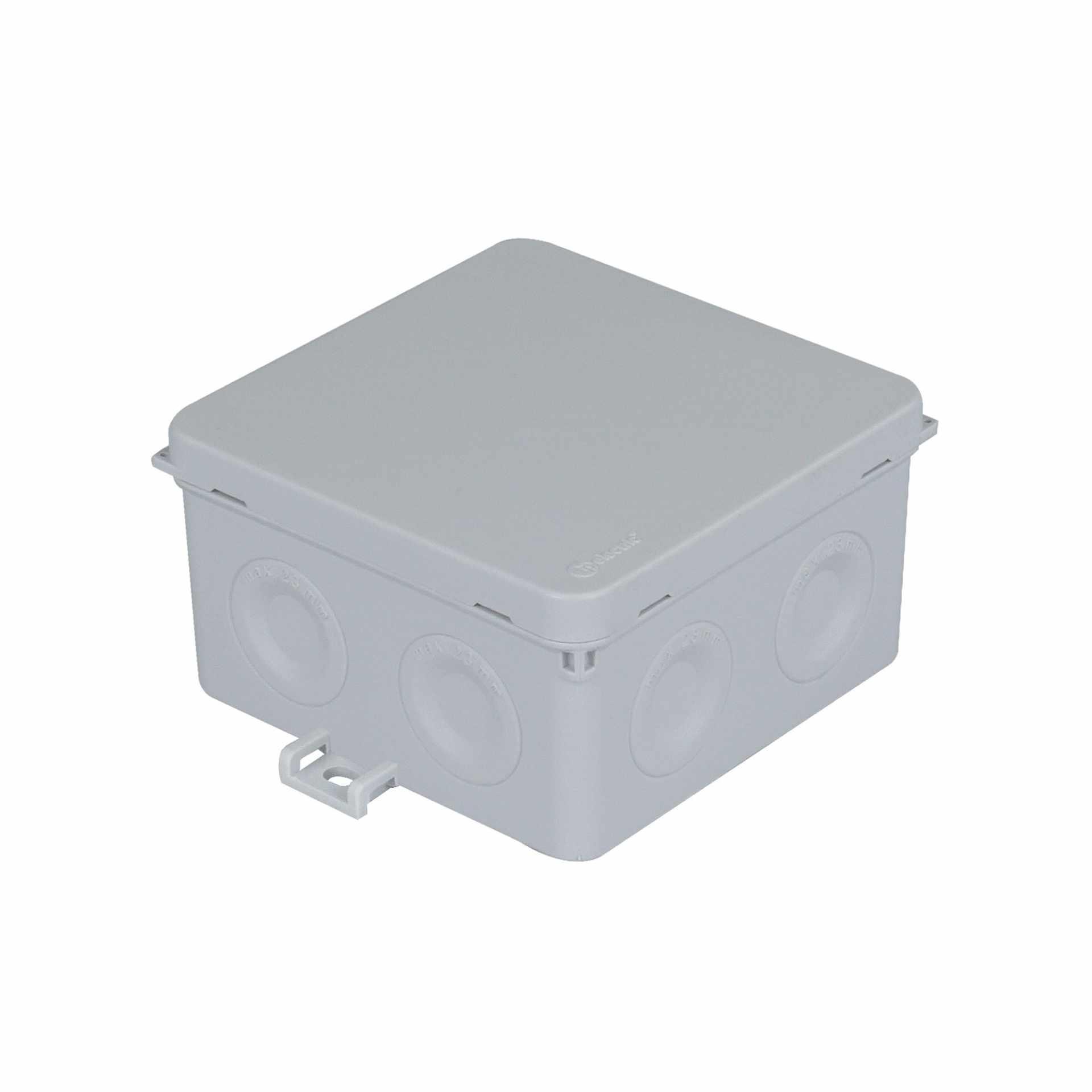 AP-Abzweigdose 90x90x55mm, IP55, Klickdeckel, el. Membranmanschetten, Aussenbefestigung, halogenfrei