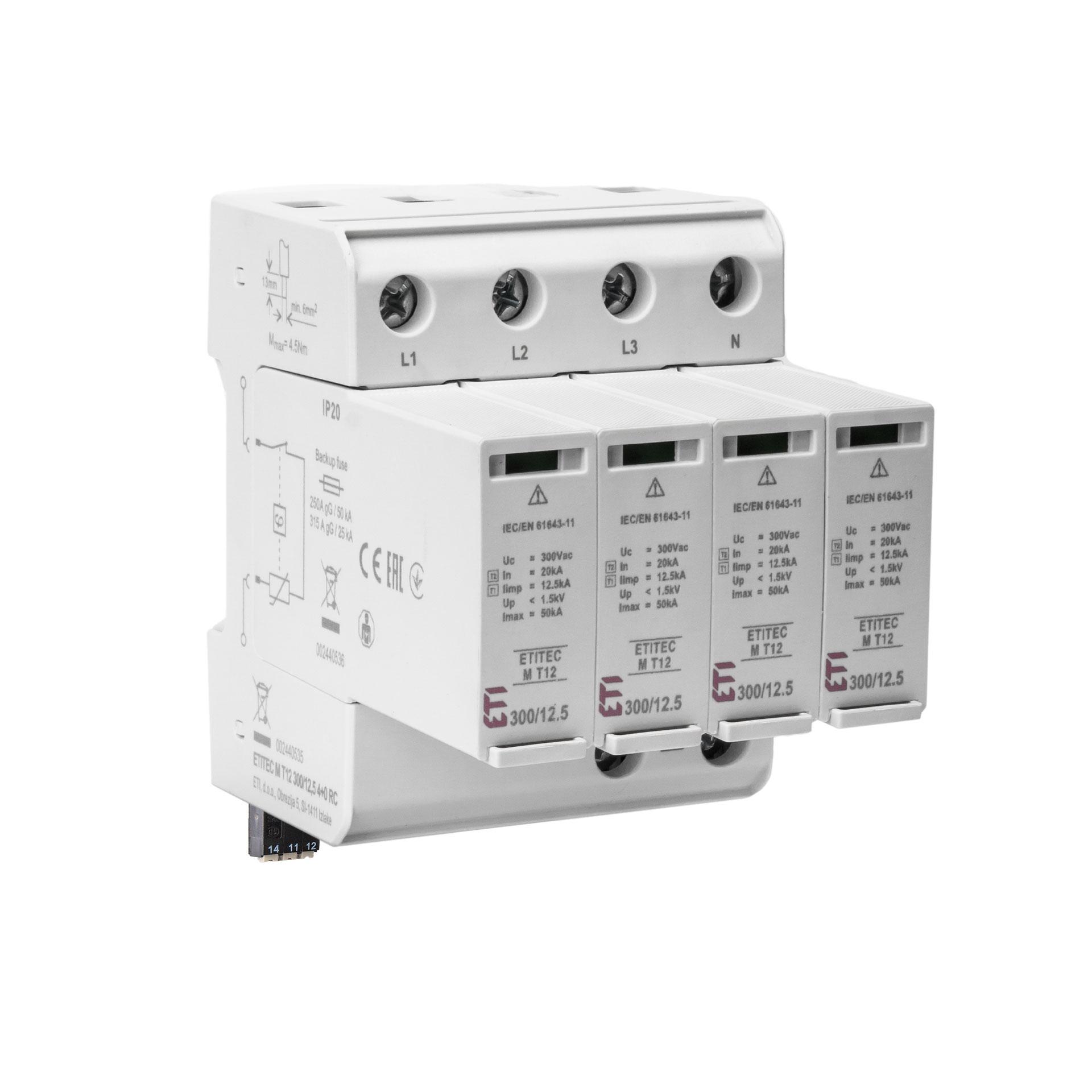 Überspannungsableiter Typ 1+2, ETITEC M T12 300/12,5 4+0 RC (TN-S)