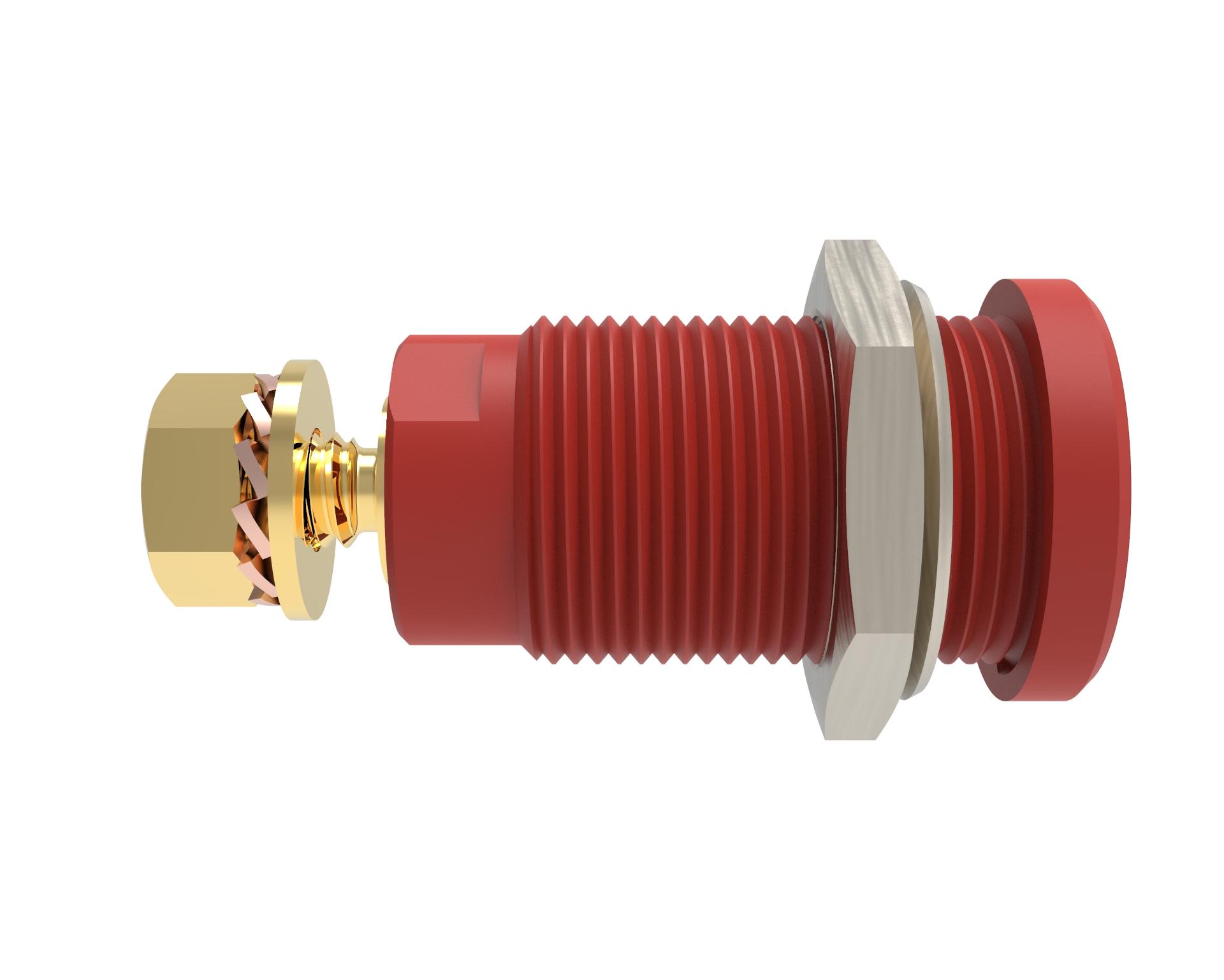 Sicherheits-Einbaubuchse ø 4mm, Schraubanschluss, rot, Kontakte vergoldet