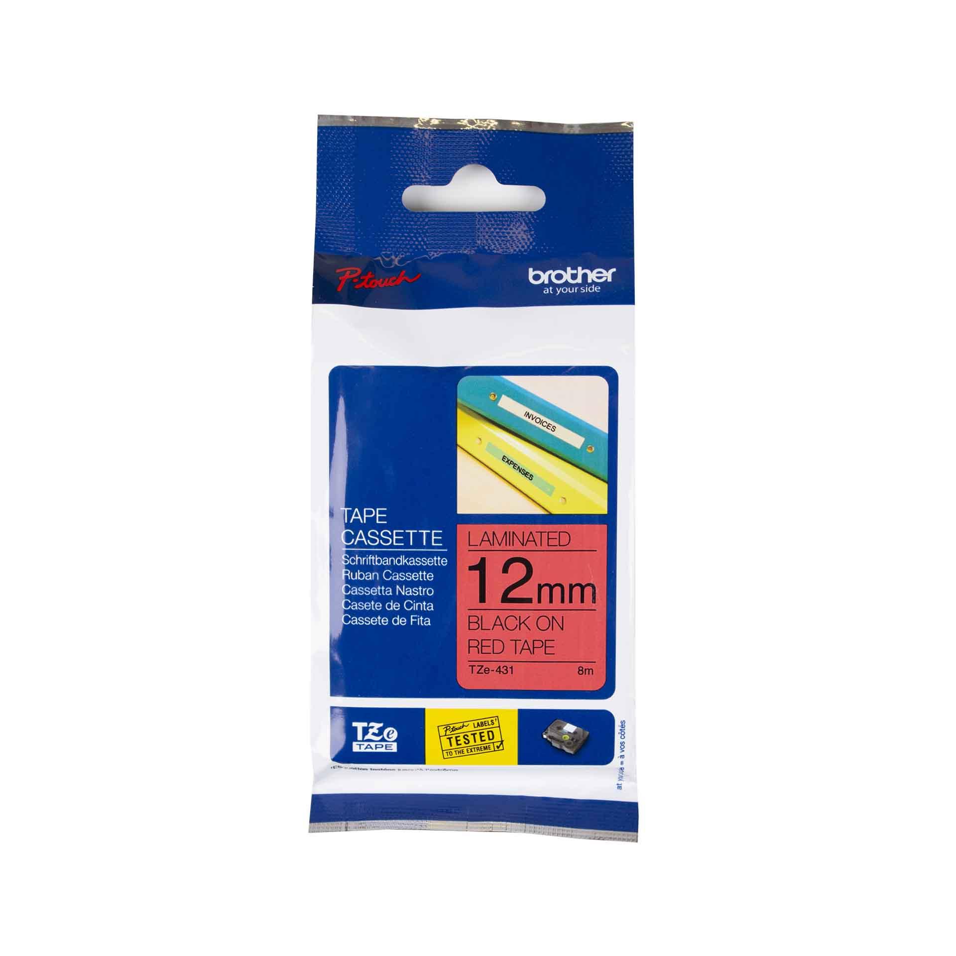 Schriftbandkassette Brother, 12mm x 8m, P-Touch TZE-431, Band rot / Schrift schwarz